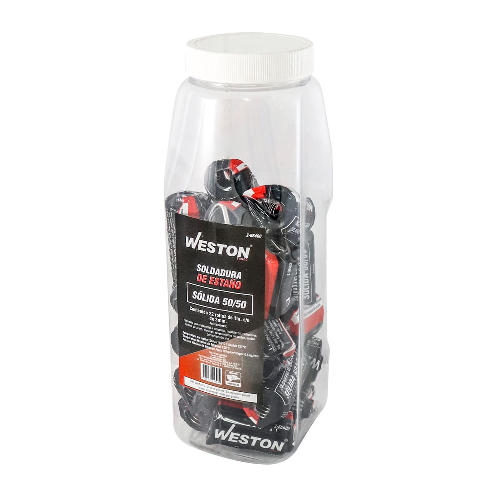 Soldadura Sólida de Estaño 50/50 Weston Bote con 22 Piezas de 1.1 m