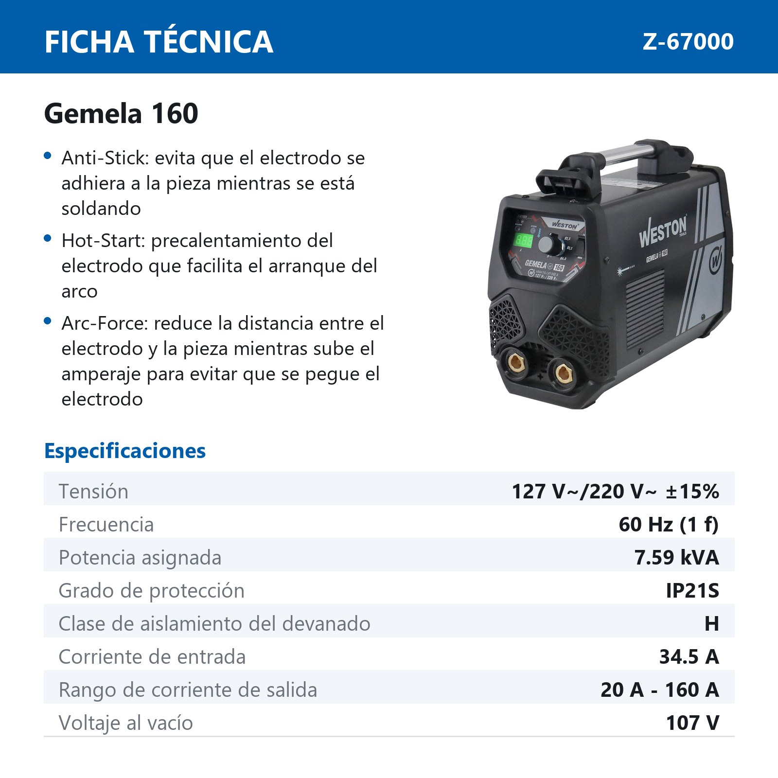 INVERSOR MMA 160AMP 110/220V 1 FASE IGBT C/LIFT TIG - Imagen 3