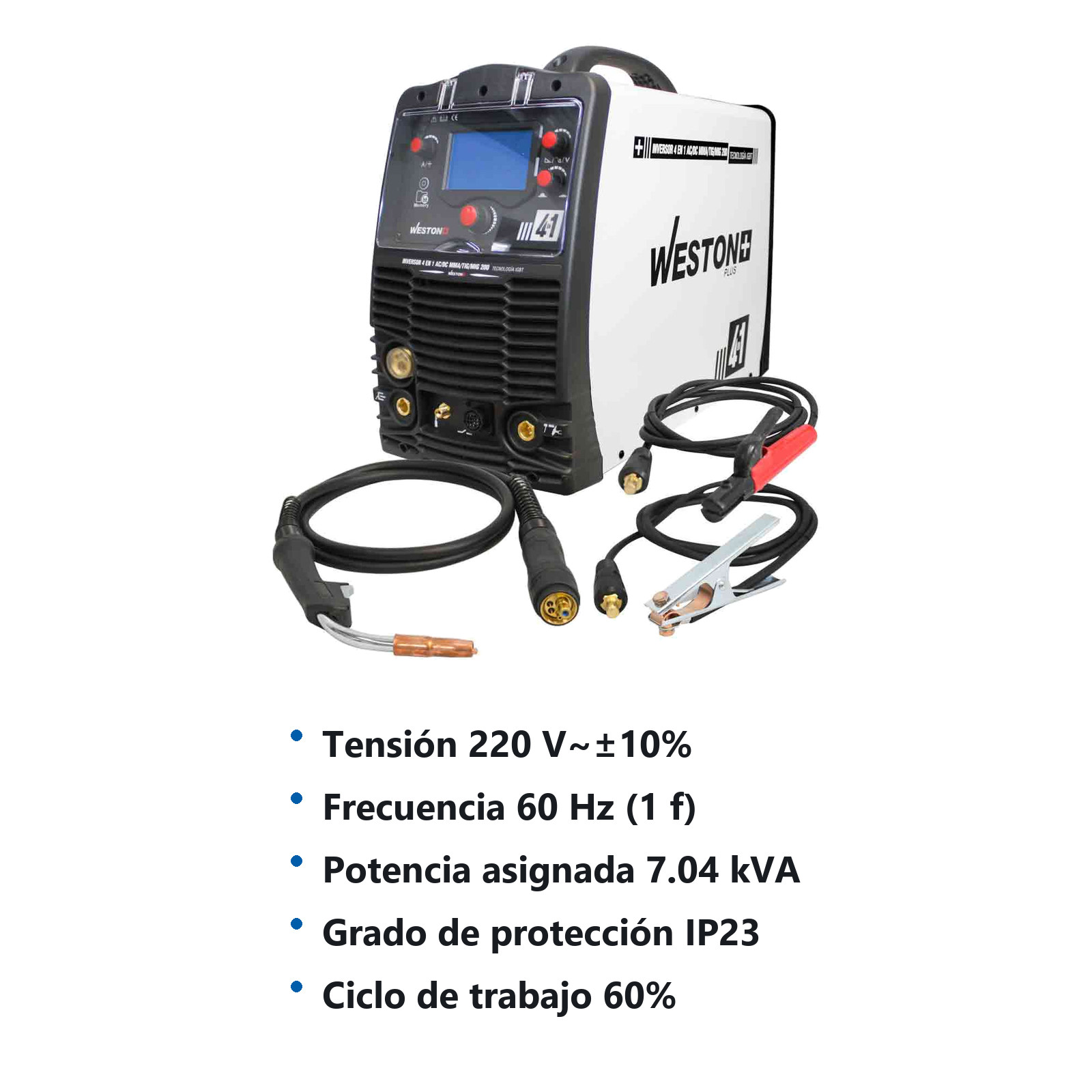 INVERSOR MULTIPROCESO 4EN1 AC/DC MMA/TIG/MIG 200A 220V - Imagen 2
