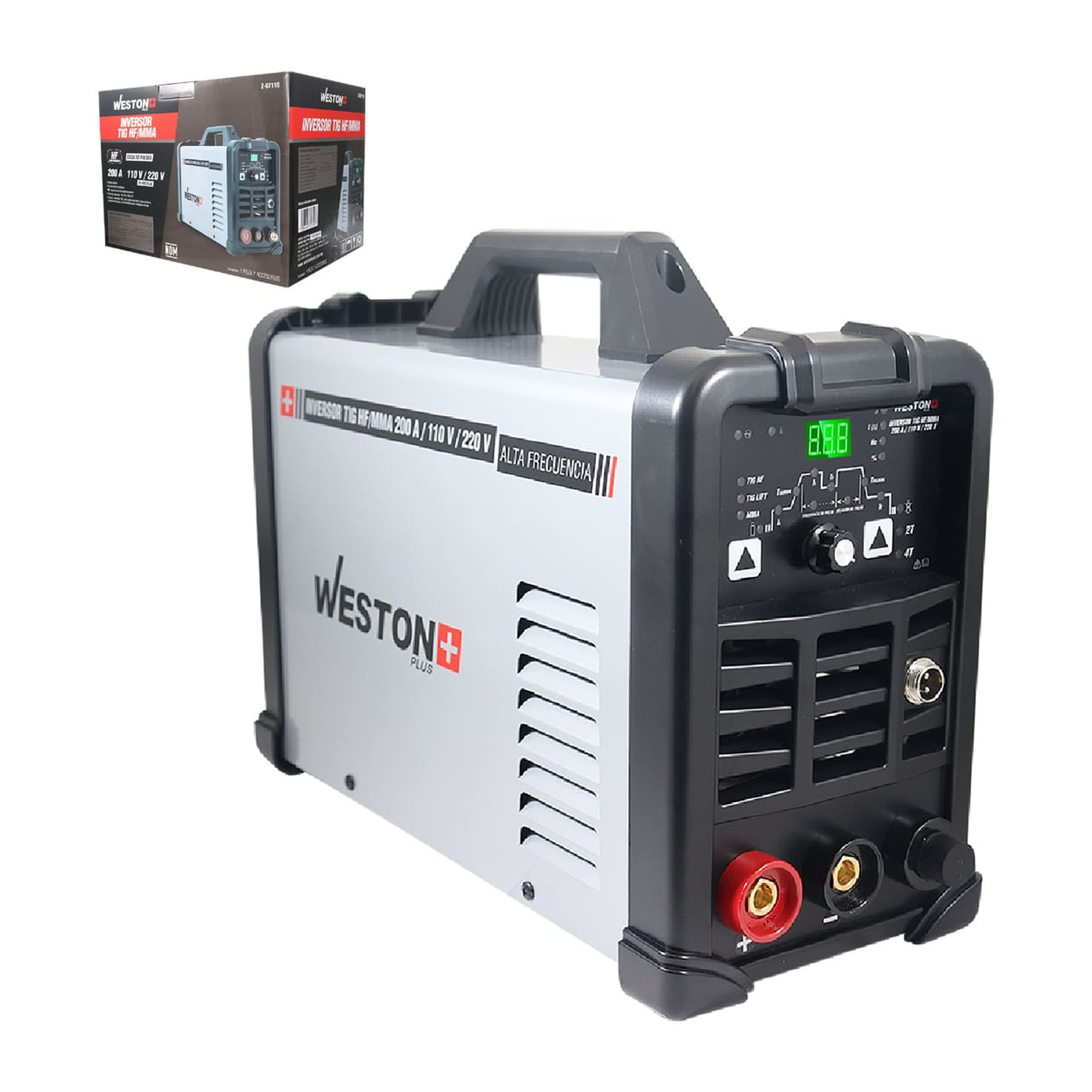 Inversor Soldadora TIG HF / MMA 200 A con Pantalla LCD Doble Voltaje 110V/220V Monofásico Weston Plus