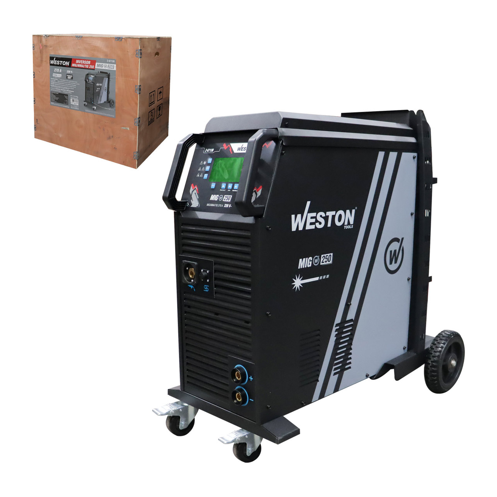 Inversor Soldadora MIG / MMA / TIG 250A 220V Monofásico 15 kg con Ruedas WESTON