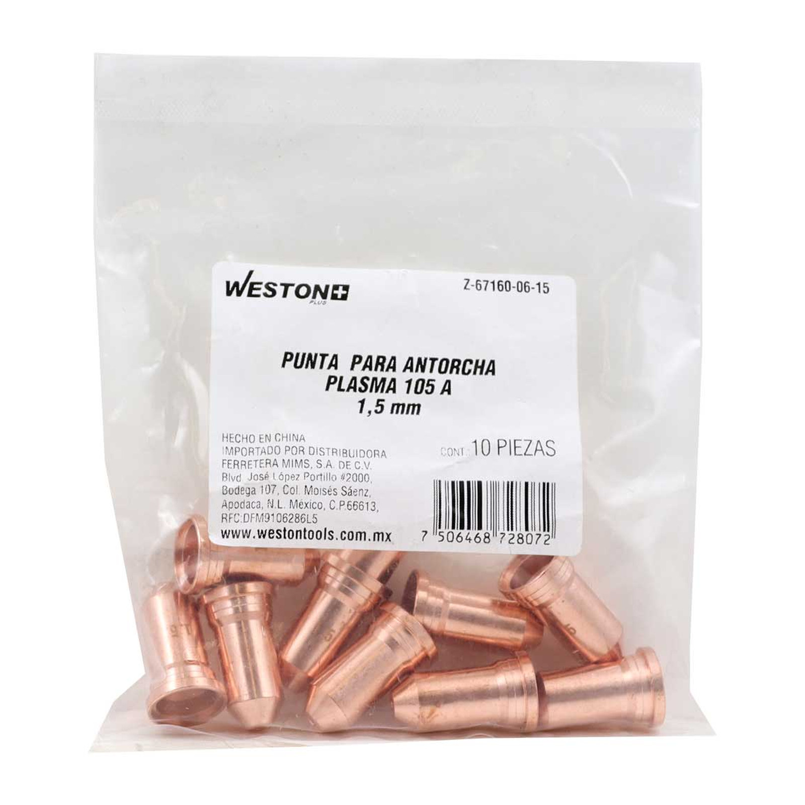 PUNTA  P/ANTORCHA PLASMA 105AMP 1.5 MM (Empaque c/10 pzas - Precio x pieza) - Imagen 2