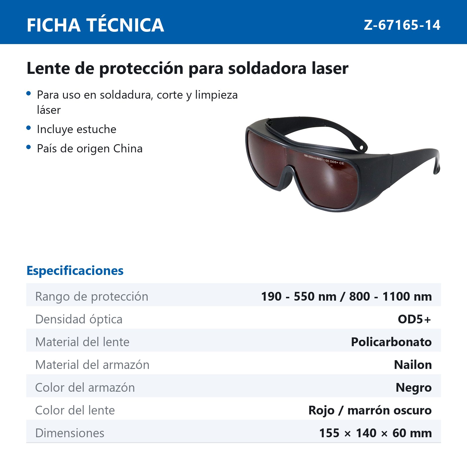 LENTES DE PROTECCION C/ESTUCHE P/SOLDADORA LASER Z-67165 - Imagen 2