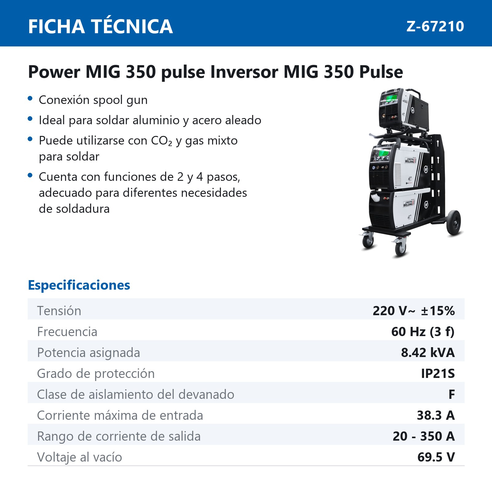 INVERSOR MIG 350A PULSE 220V 3PH - Imagen 2