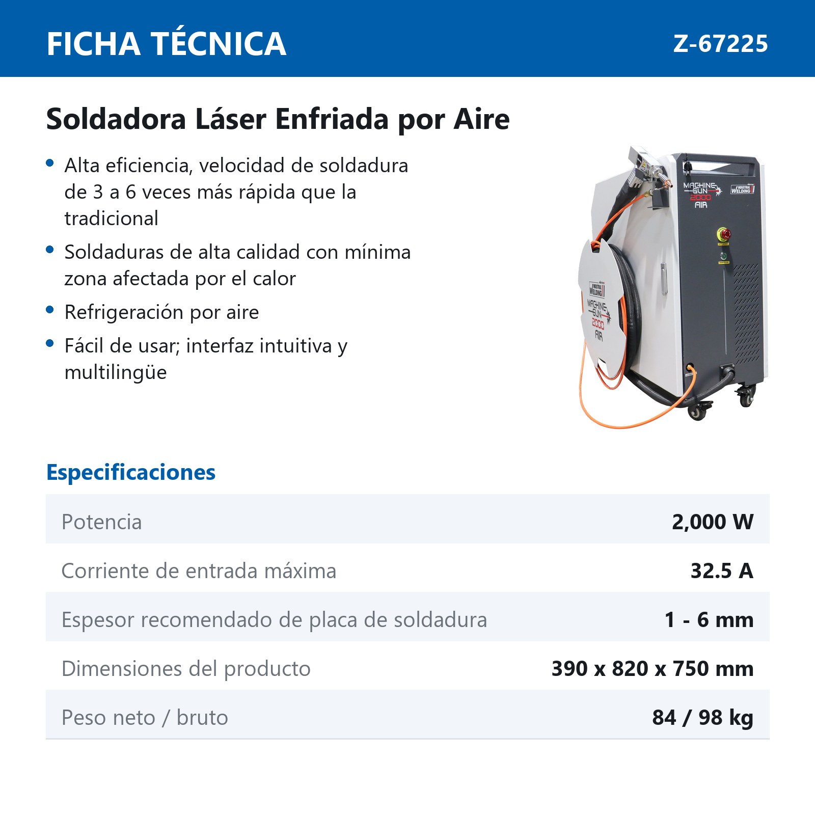 SOLDADORA LASER 2000 W MIG 220 V ALIMENTADOR INTEGRADO - Imagen 2