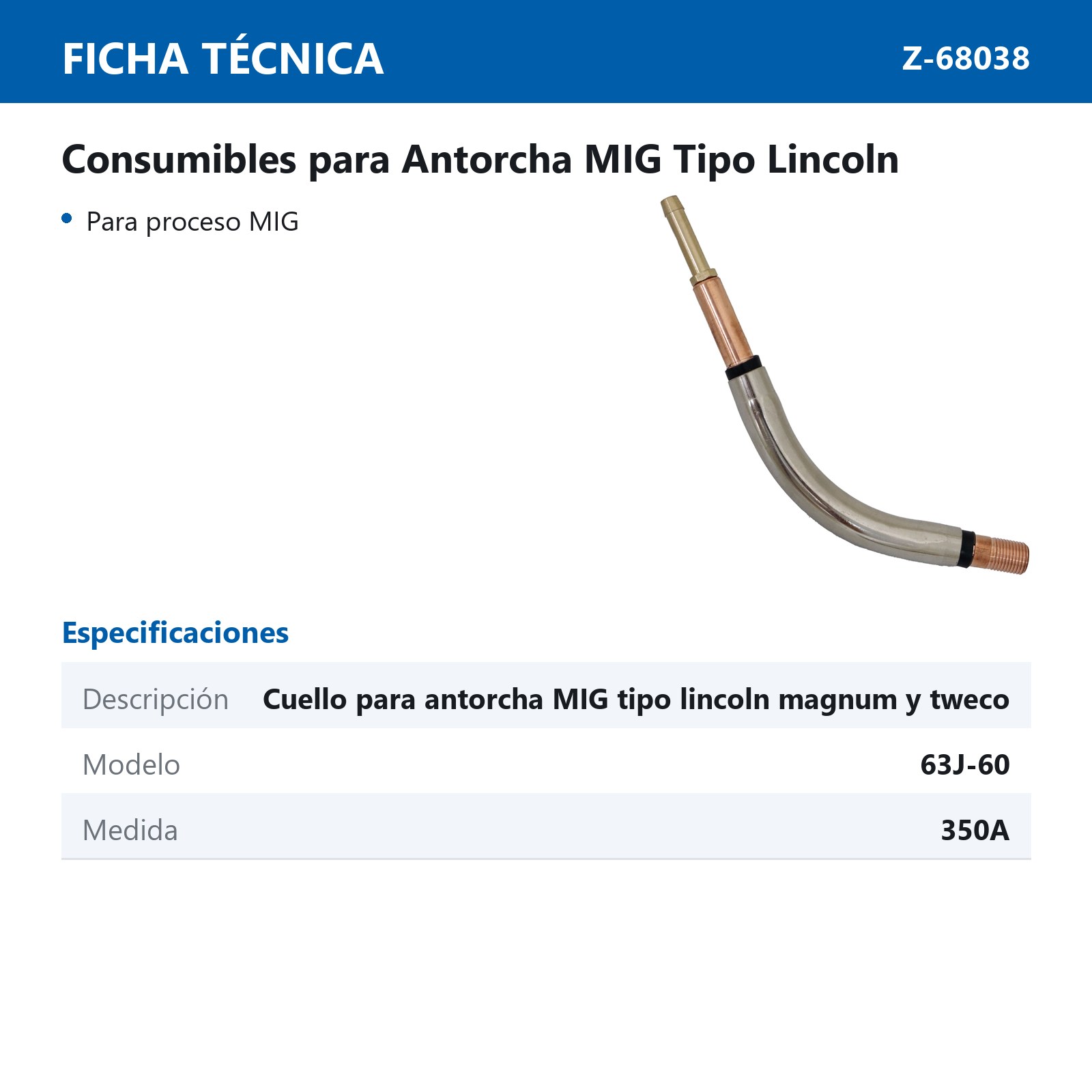 CUELLO AISLANTE PARA ANTORCHA MIG TIPO LINCOLN MAGNUM Y TWECO 350AMP 63J-60 - Imagen 4