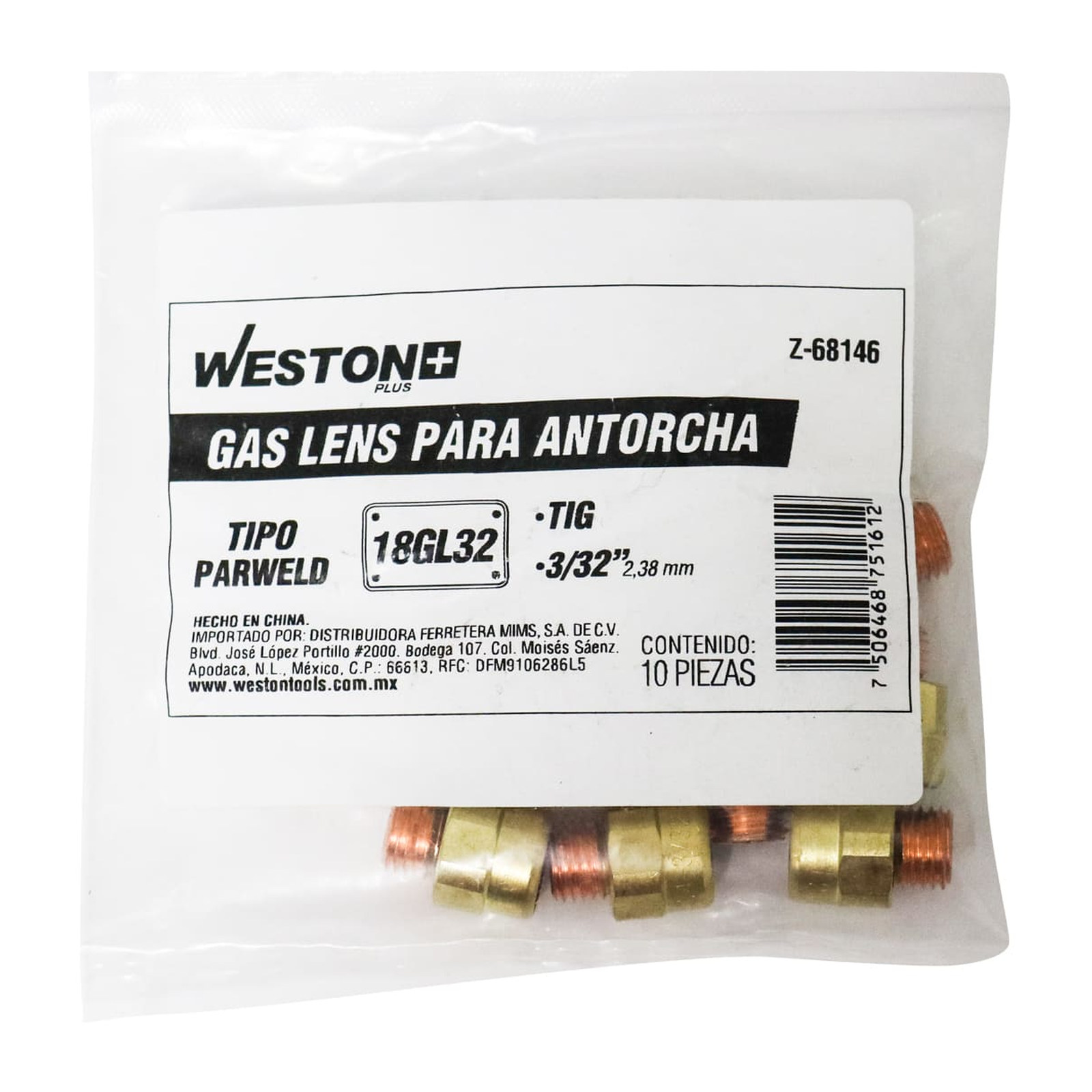 GAS LENS P/ANTORCHA TIG 3/32" 18GL32 T/EUROPEO (Empaque c/10 pzas - Precio x pieza) - Imagen 2