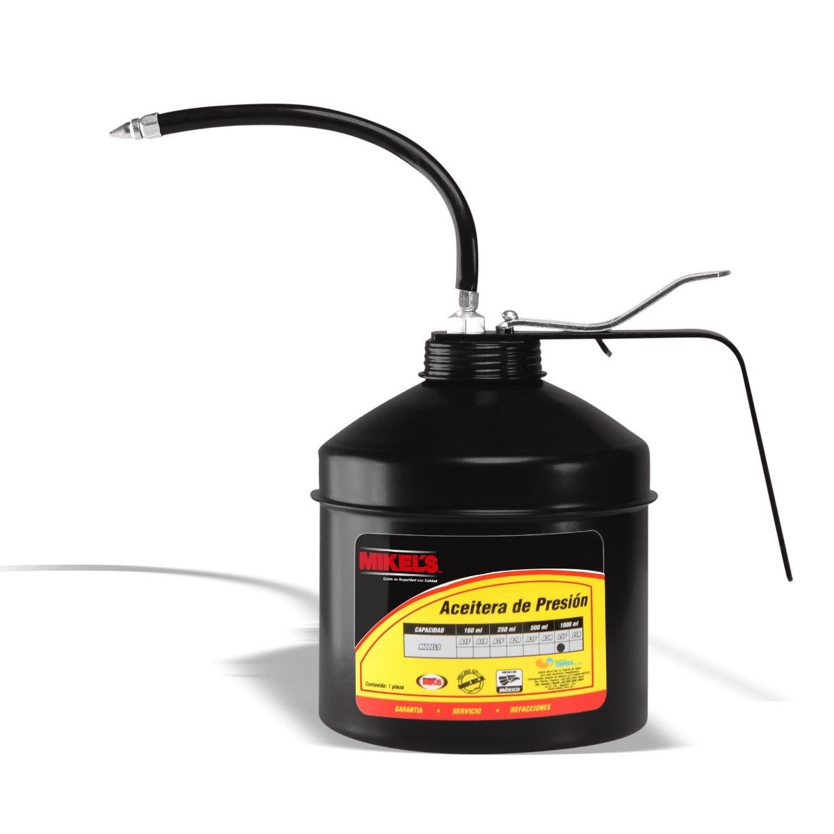 MIKELS Z5F Aceitera de presión, bote de acero, tubo flexible (1000 ml)