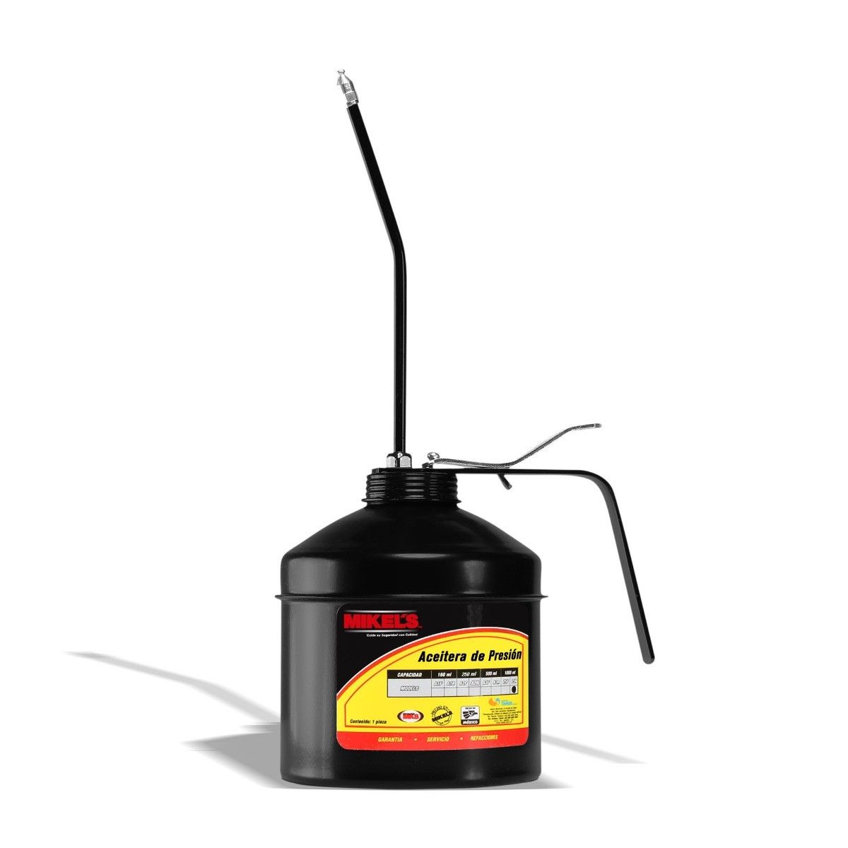 MIKELS Z5R Aceitera de presión, bote de acero, tubo rígido (1000 ml)