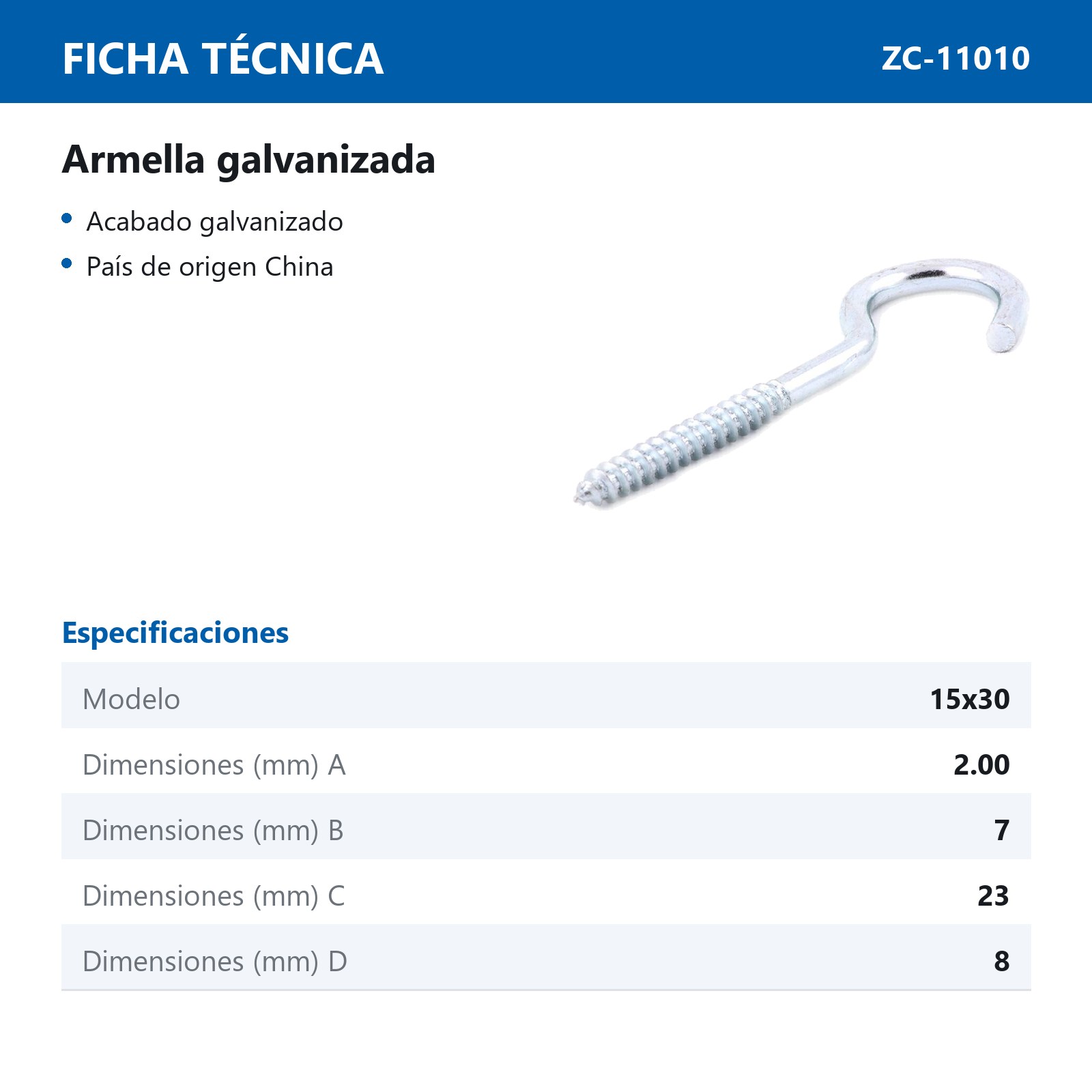 ARMELLA ABIERTA GALV. 15 X 30    (Precio x Pza - Caja c/100 pzas) - Imagen 3