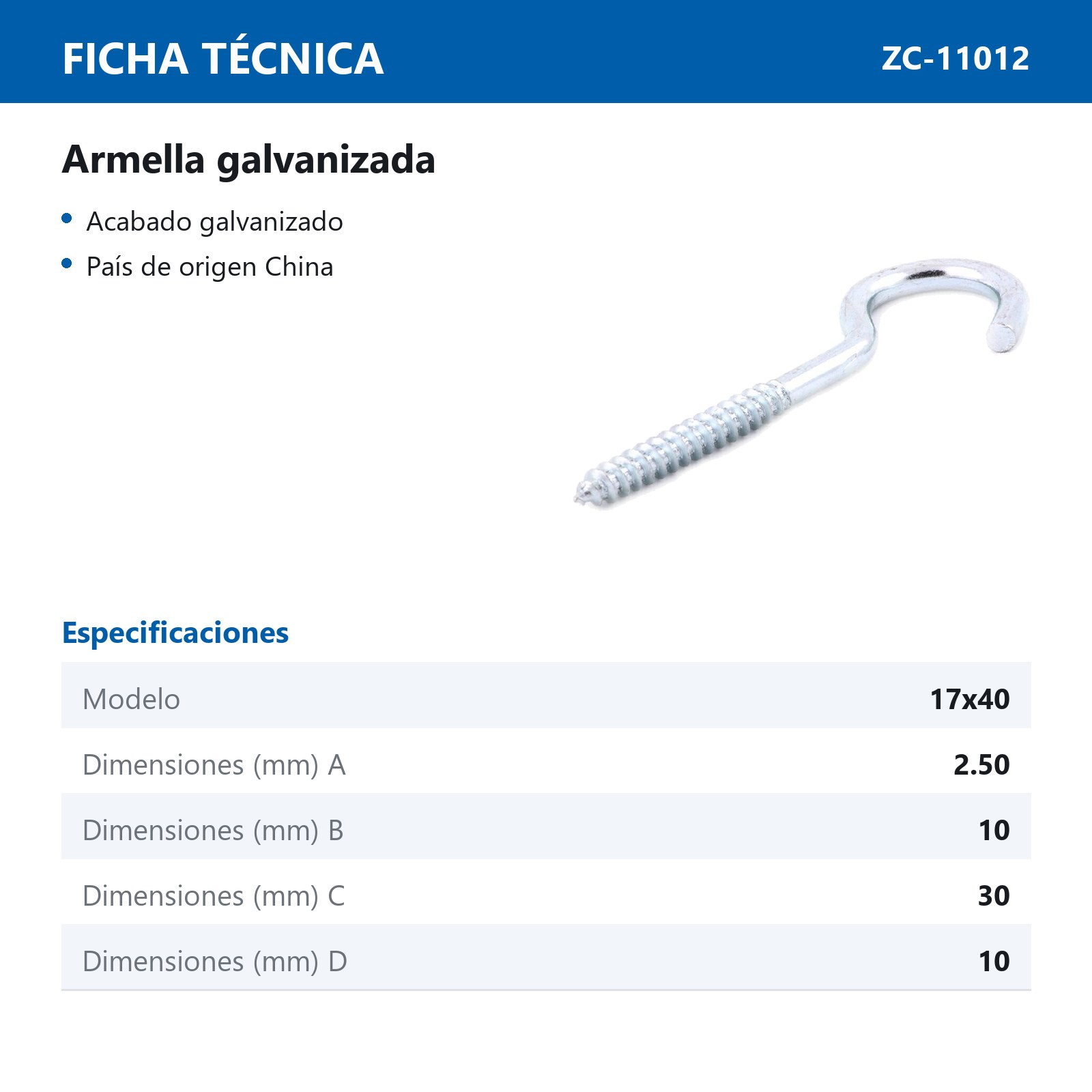 ARMELLA ABIERTA GALV. 17 X 40    (Precio x Pza - Caja c/100 pzas) - Imagen 3