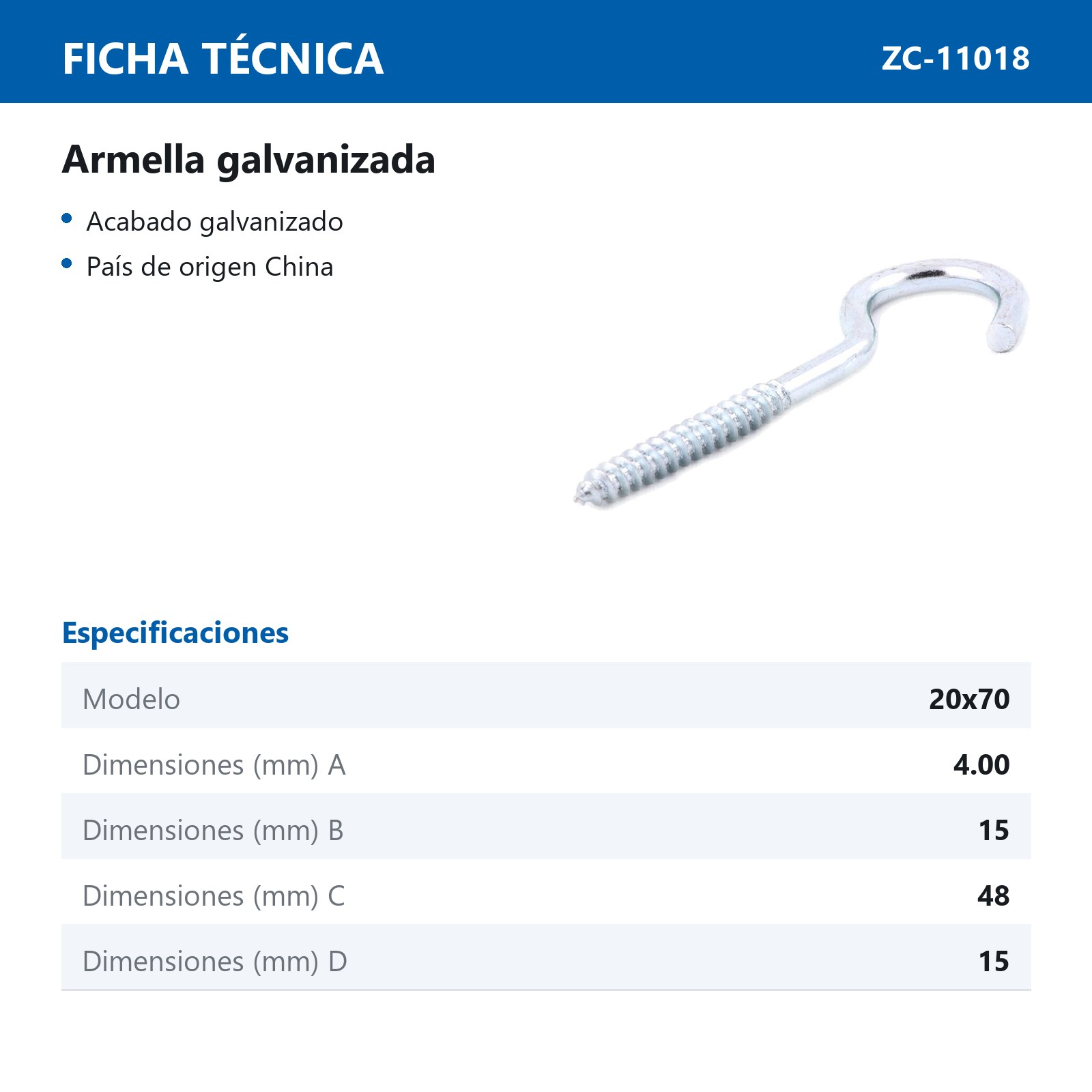 ARMELLA ABIERTA GALV. 20 X 70    (Precio x Pza - Caja c/100 pzas) - Imagen 3