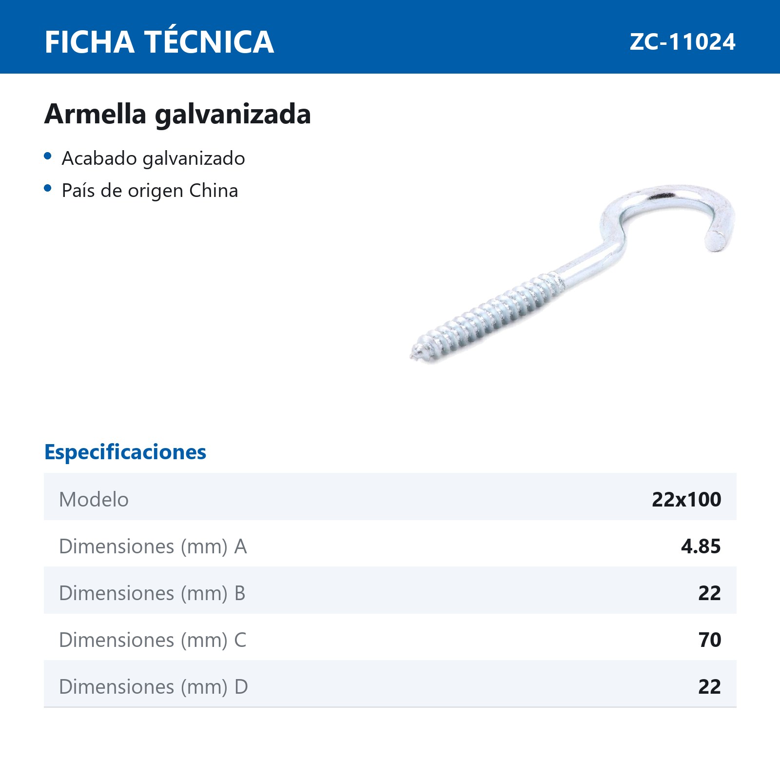 ARMELLA ABIERTA GALV. 22 X 90    (Precio x Pza - Caja c/100 pzas) - Imagen 3