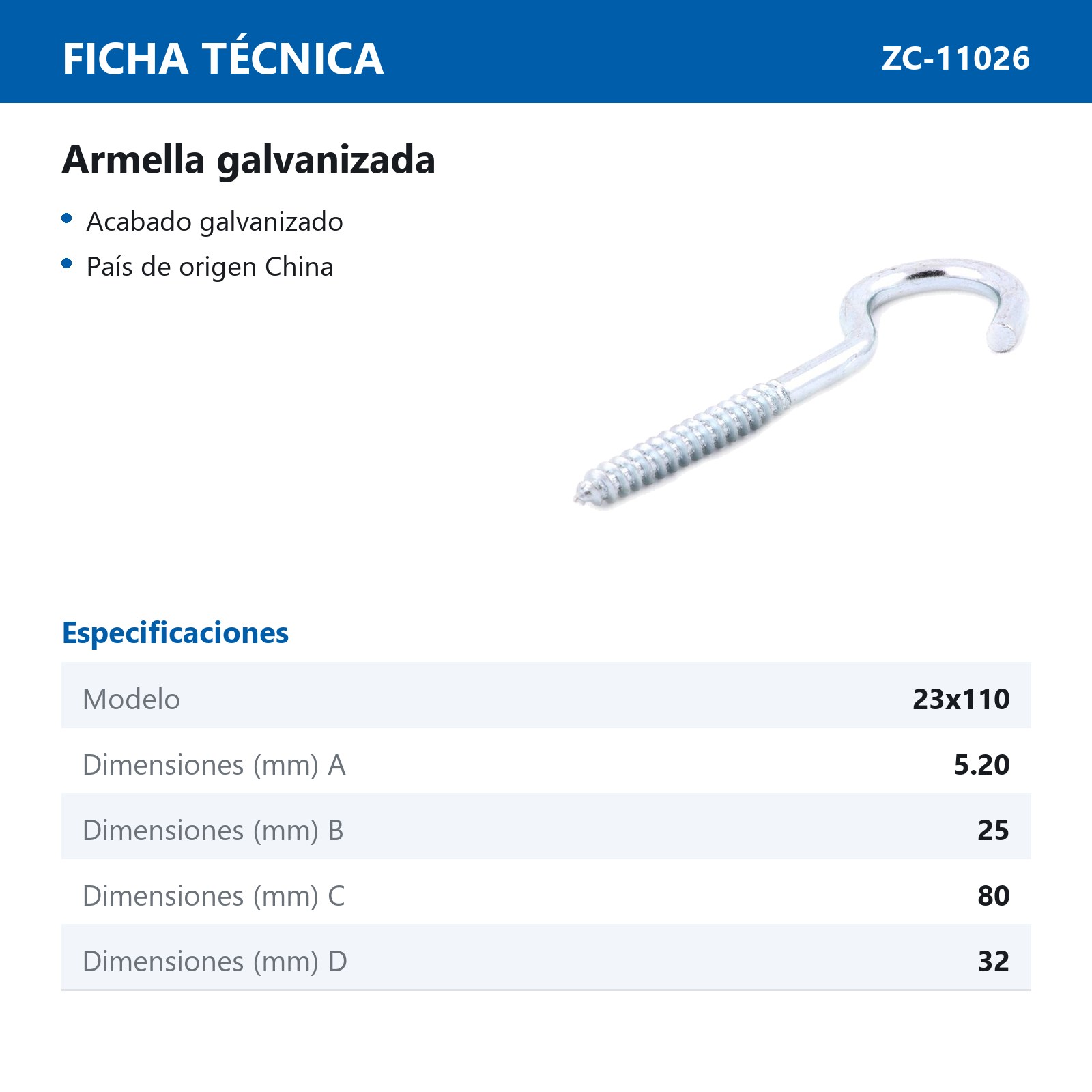 ARMELLA ABIERTA GALV. 23 X 110    (Precio x Pza - Caja c/50 pzas) - Imagen 3