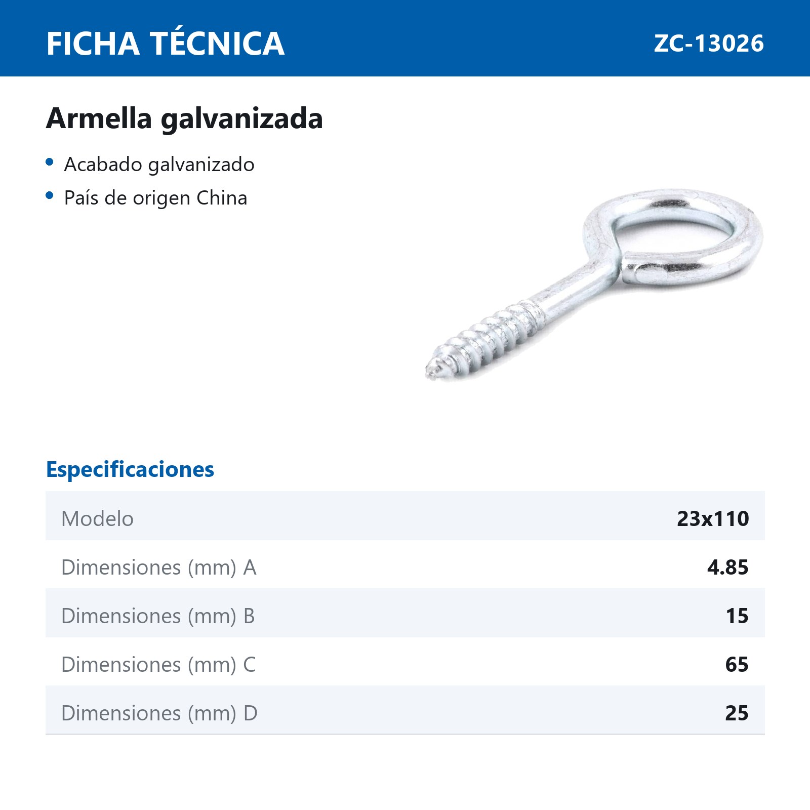 ARMELLA CERRADA GALV. 23X 110    (Precio x Pza - Caja c/100 pzas) - Imagen 3