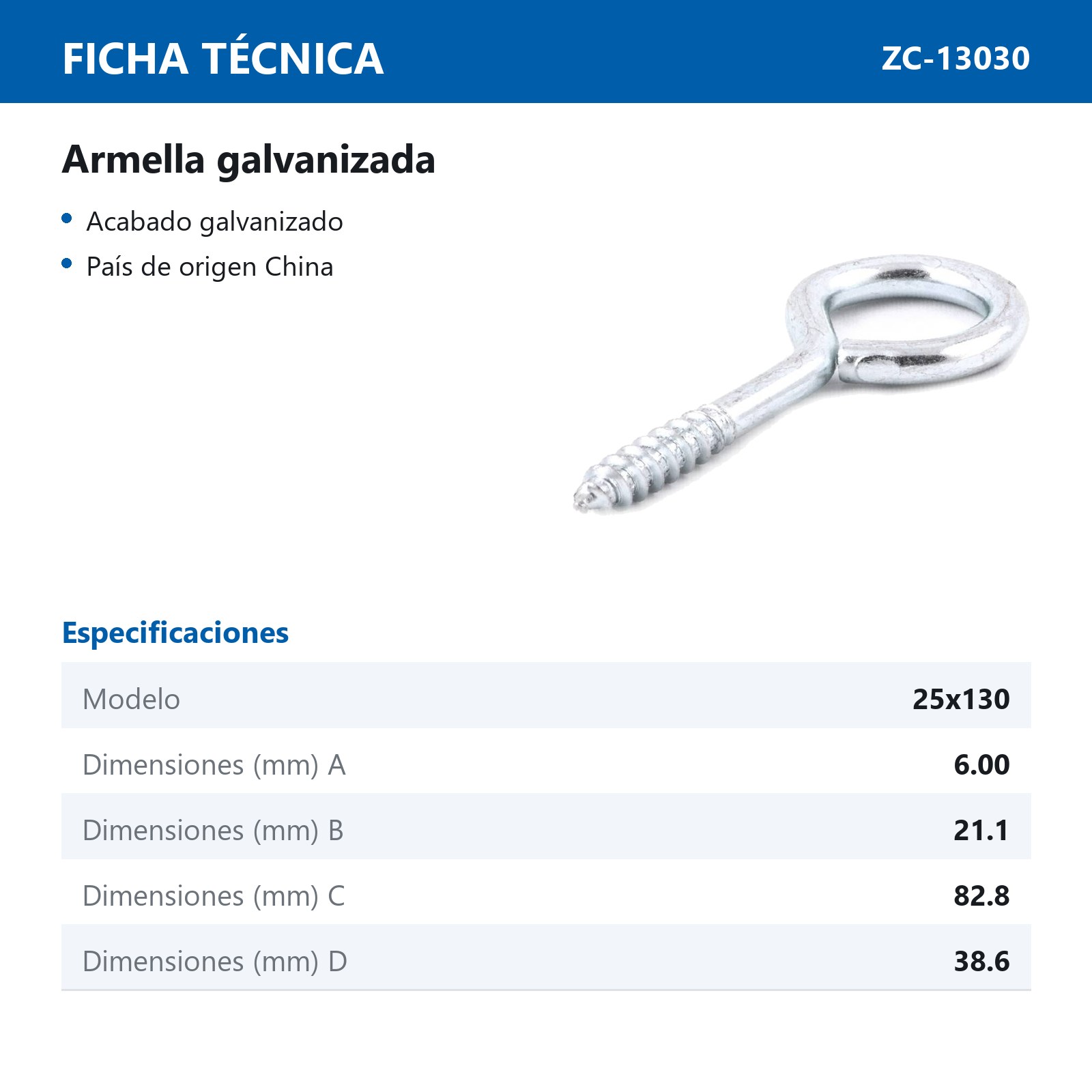 ARMELLA CERRADA GALV. 25 X 130    (Precio x Pza - Caja c/50 pzas) - Imagen 3