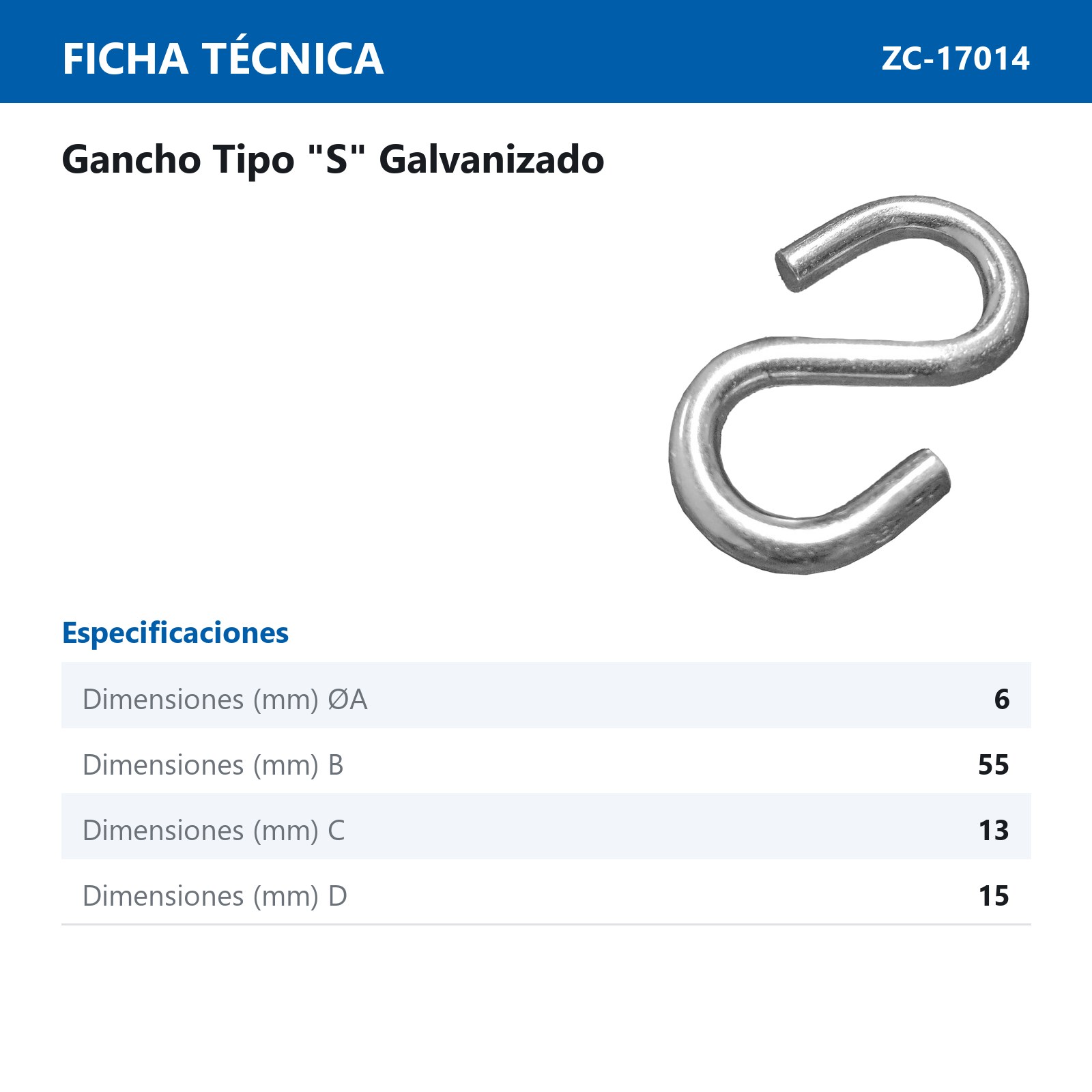 GANCHO TIPO "S" GALV. 6MM (Precio x Pza - Caja c/100 pzas) - Imagen 3