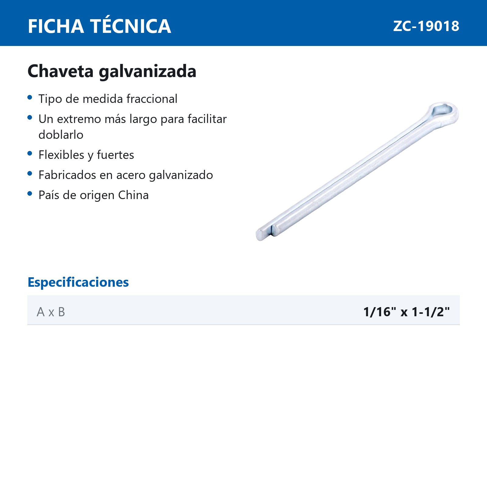 CHAVETA GALV. 1/16X1-1/2"  (Precio x Pieza-Empaque c/250 pzas) - Imagen 3