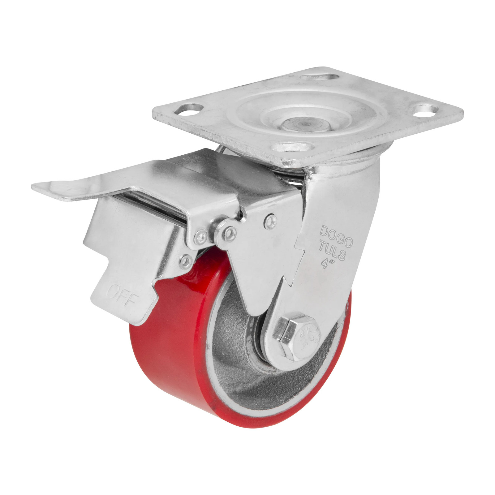 RODAJA FIERRO PU ROJO GIRA / FRENO 4"