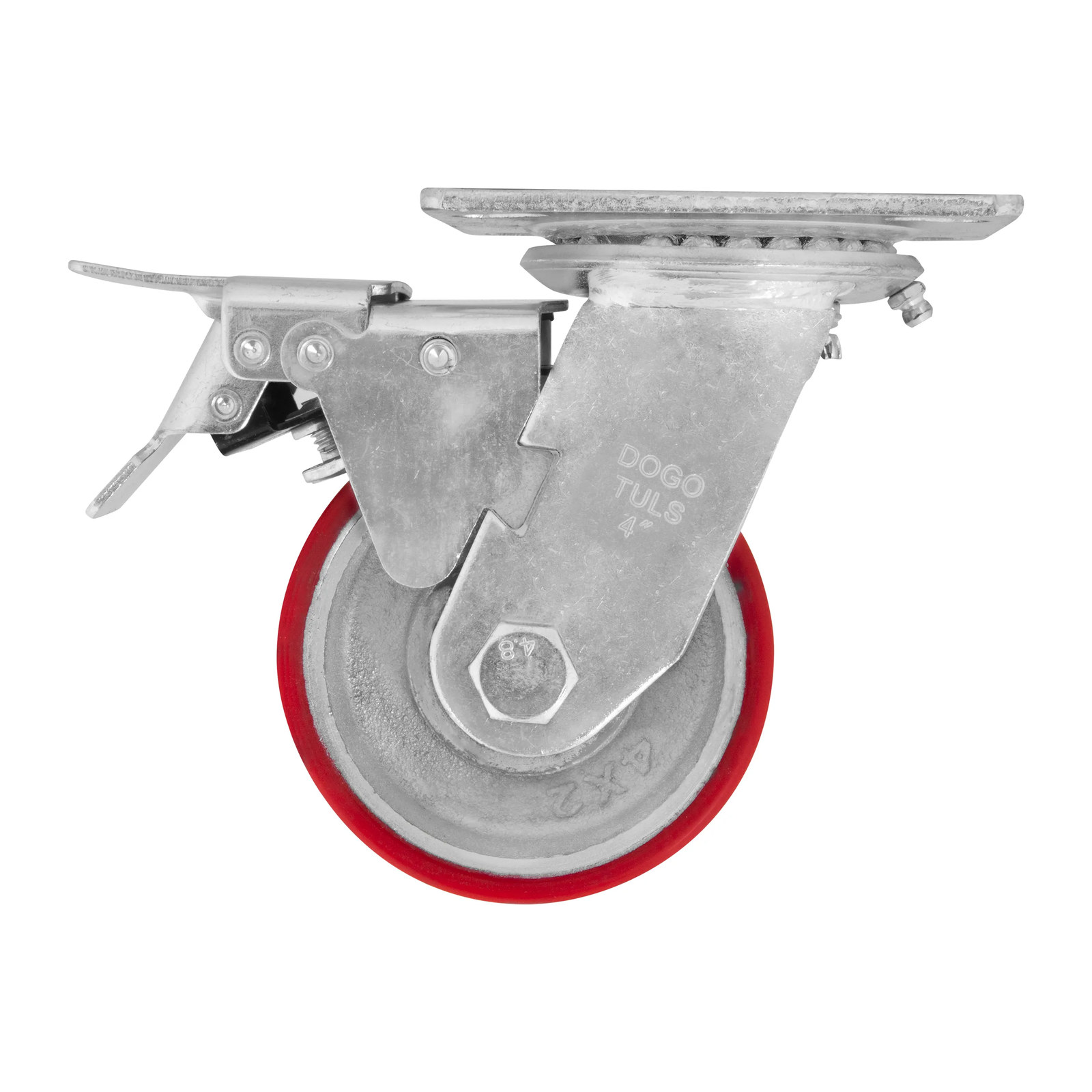 RODAJA FIERRO PU ROJO GIRA / FRENO 4" - Imagen 2