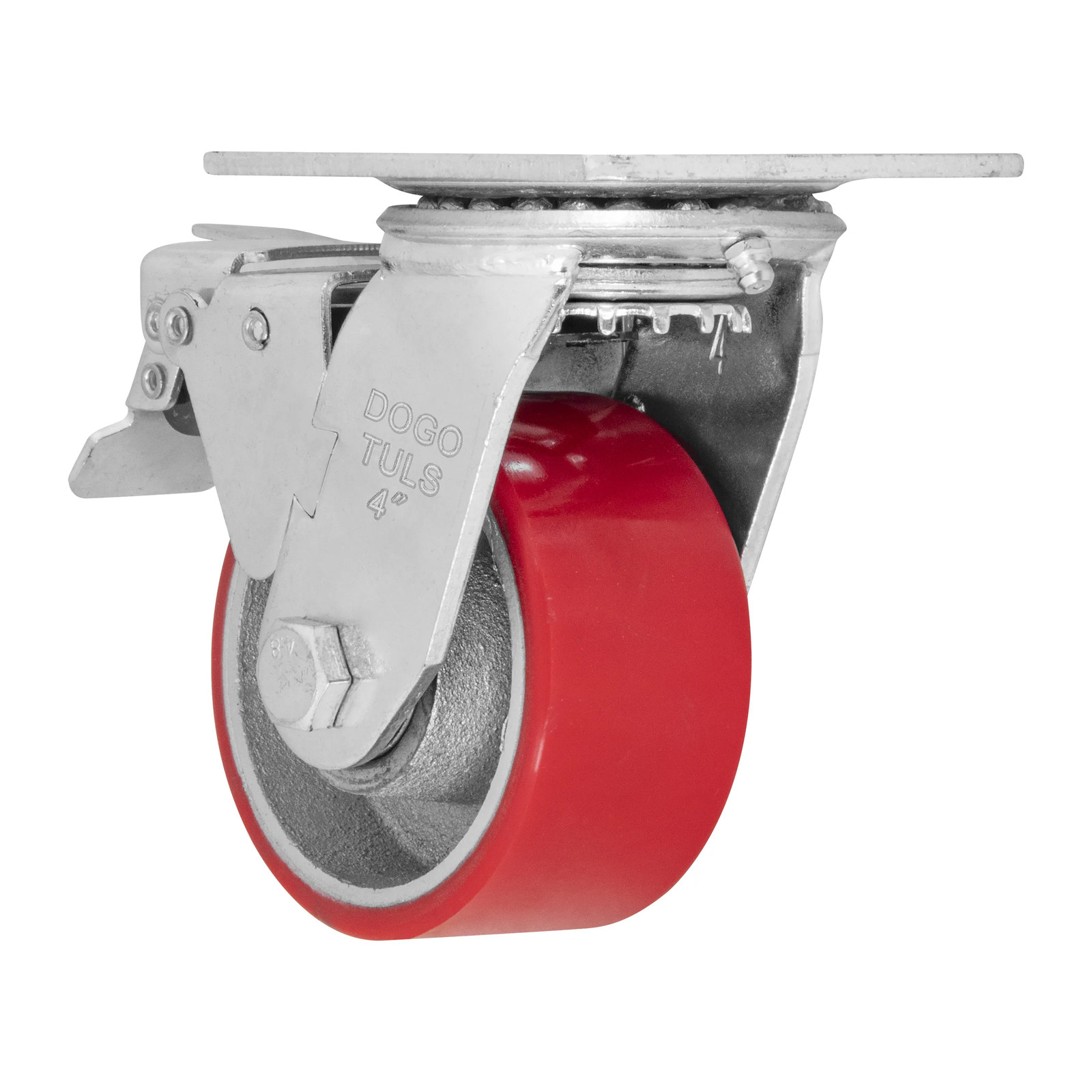 RODAJA FIERRO PU ROJO GIRA / FRENO 4" - Imagen 3