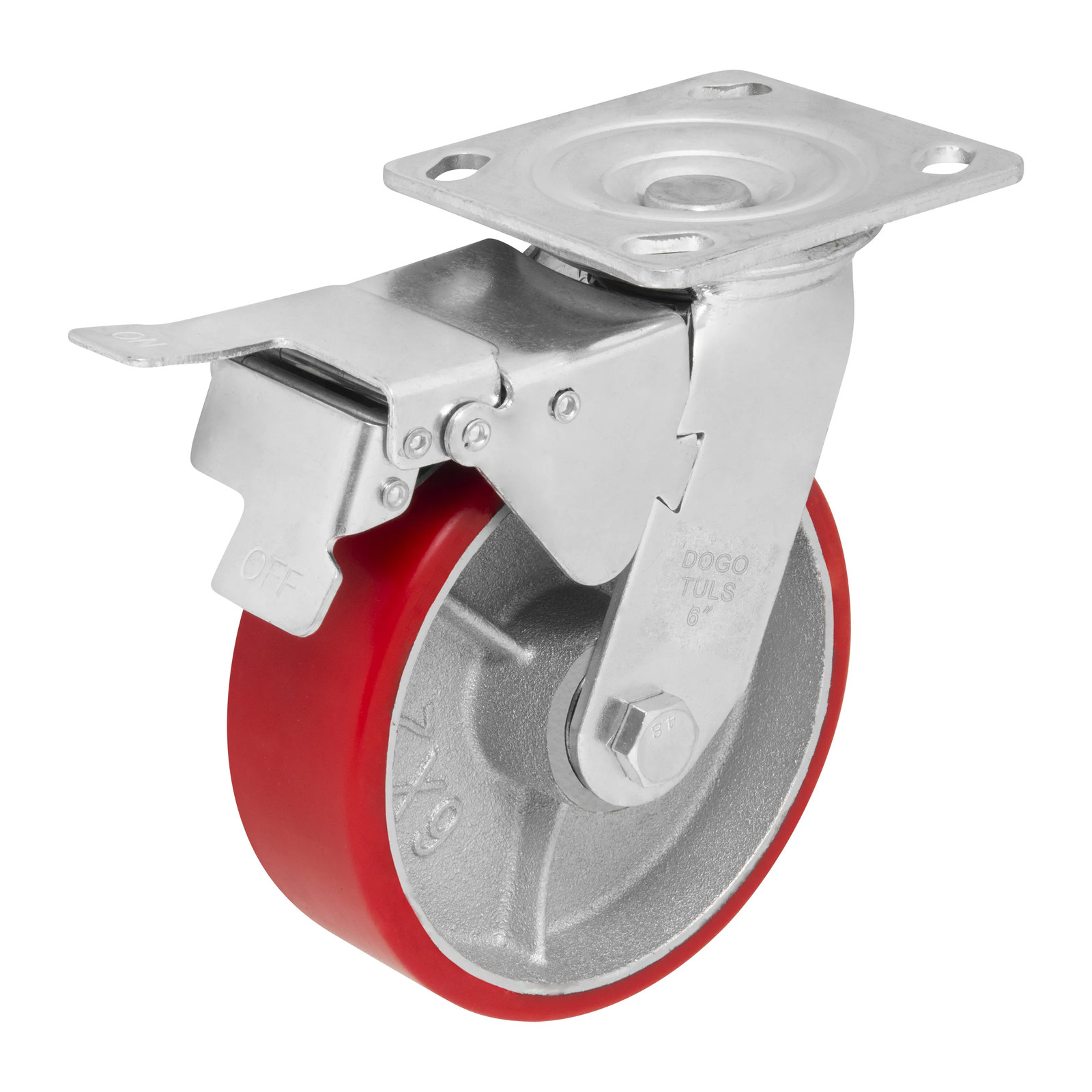 RODAJA FIERRO PU ROJO GIRA / FRENO 6"