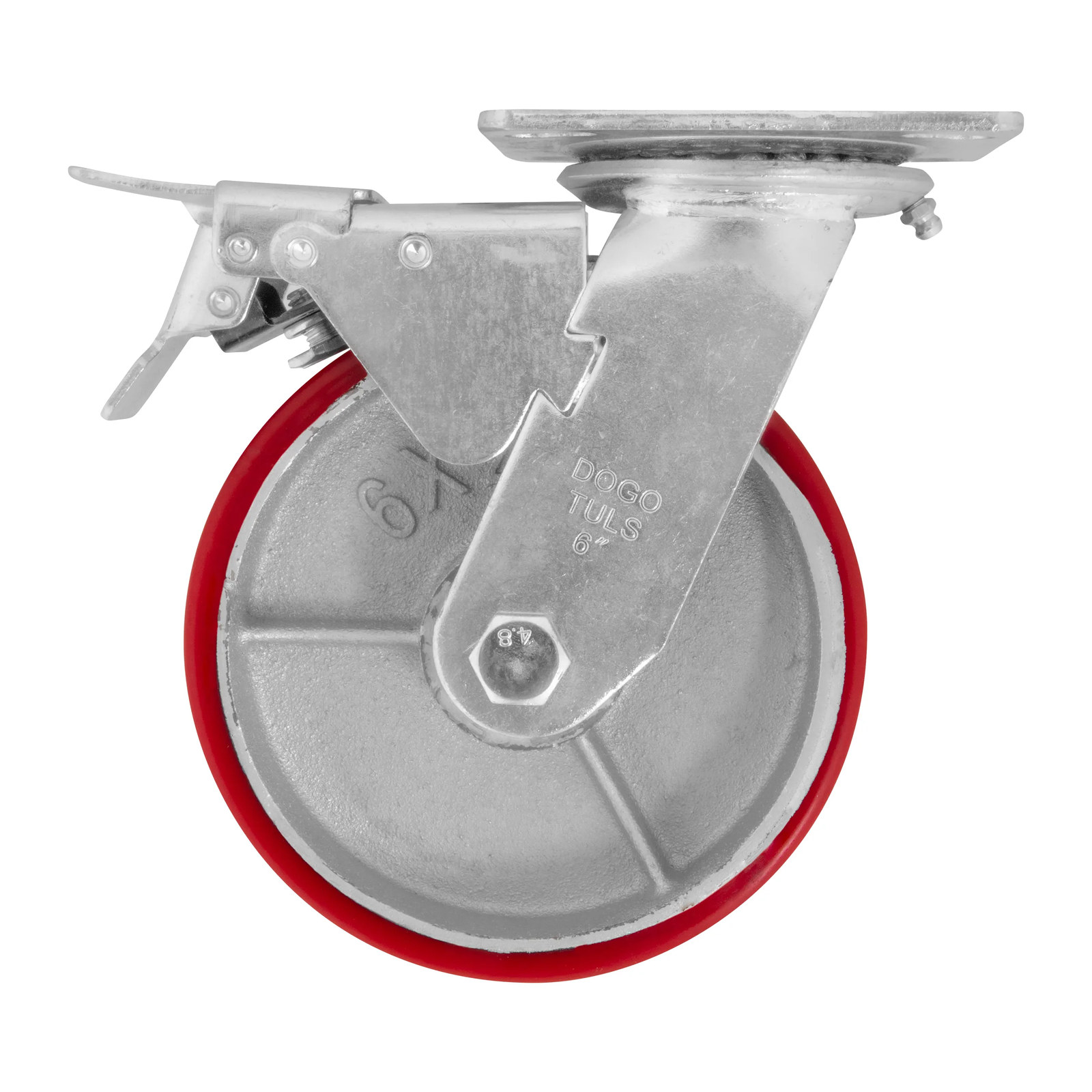 RODAJA FIERRO PU ROJO GIRA / FRENO 6" - Imagen 2