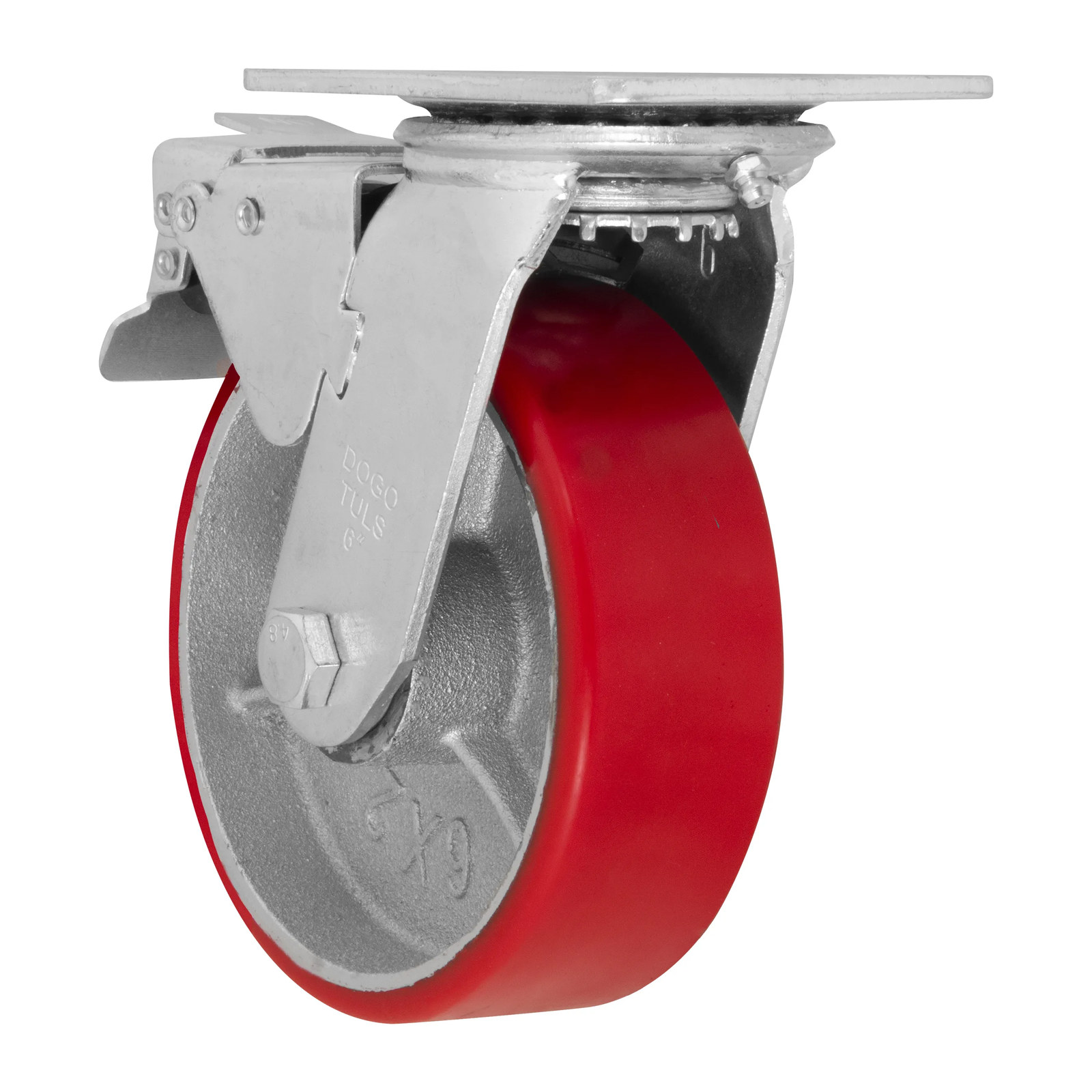 RODAJA FIERRO PU ROJO GIRA / FRENO 6" - Imagen 3