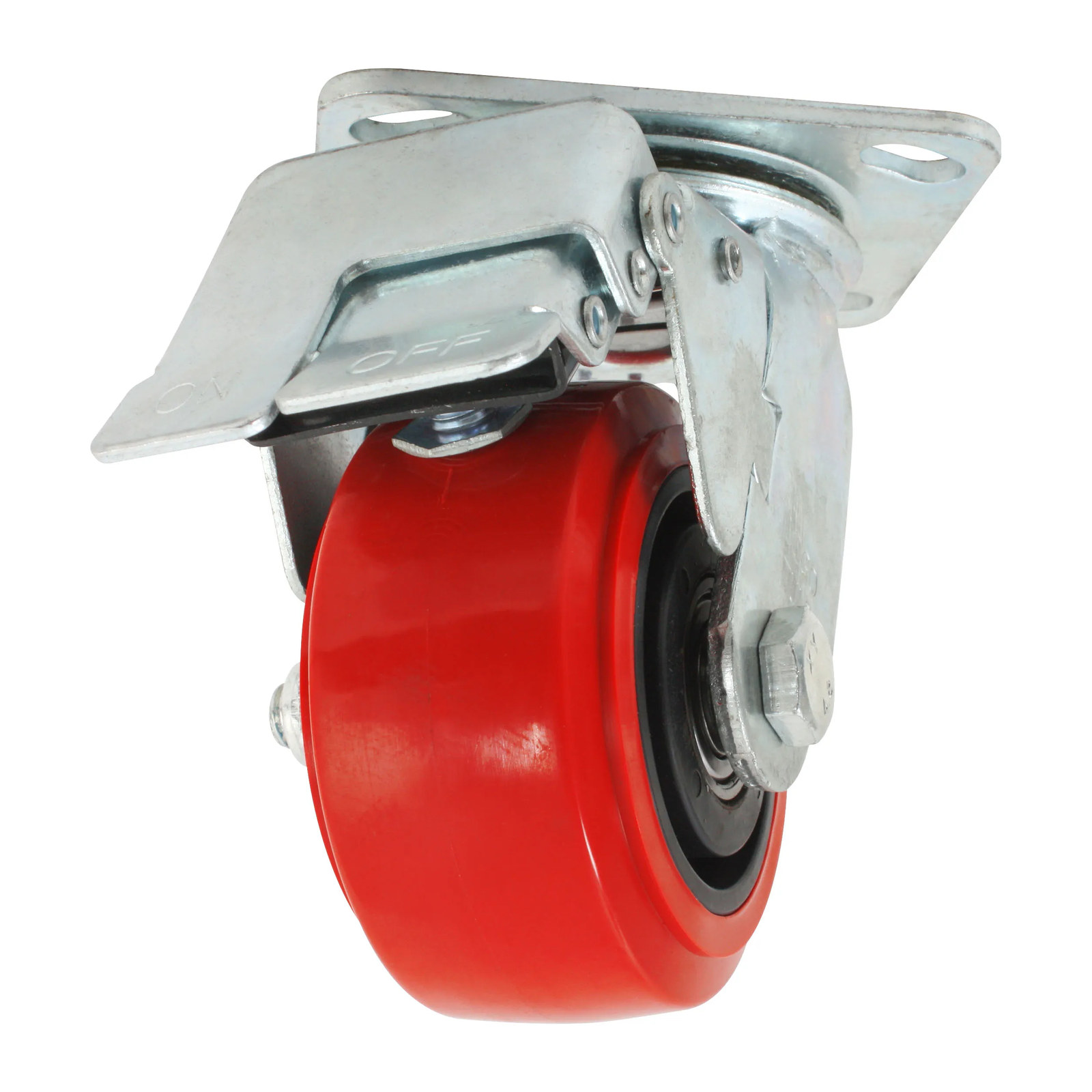 RODAJA PP NEGRO Y PU ROJO GIRA FRENO 4" - Imagen 3