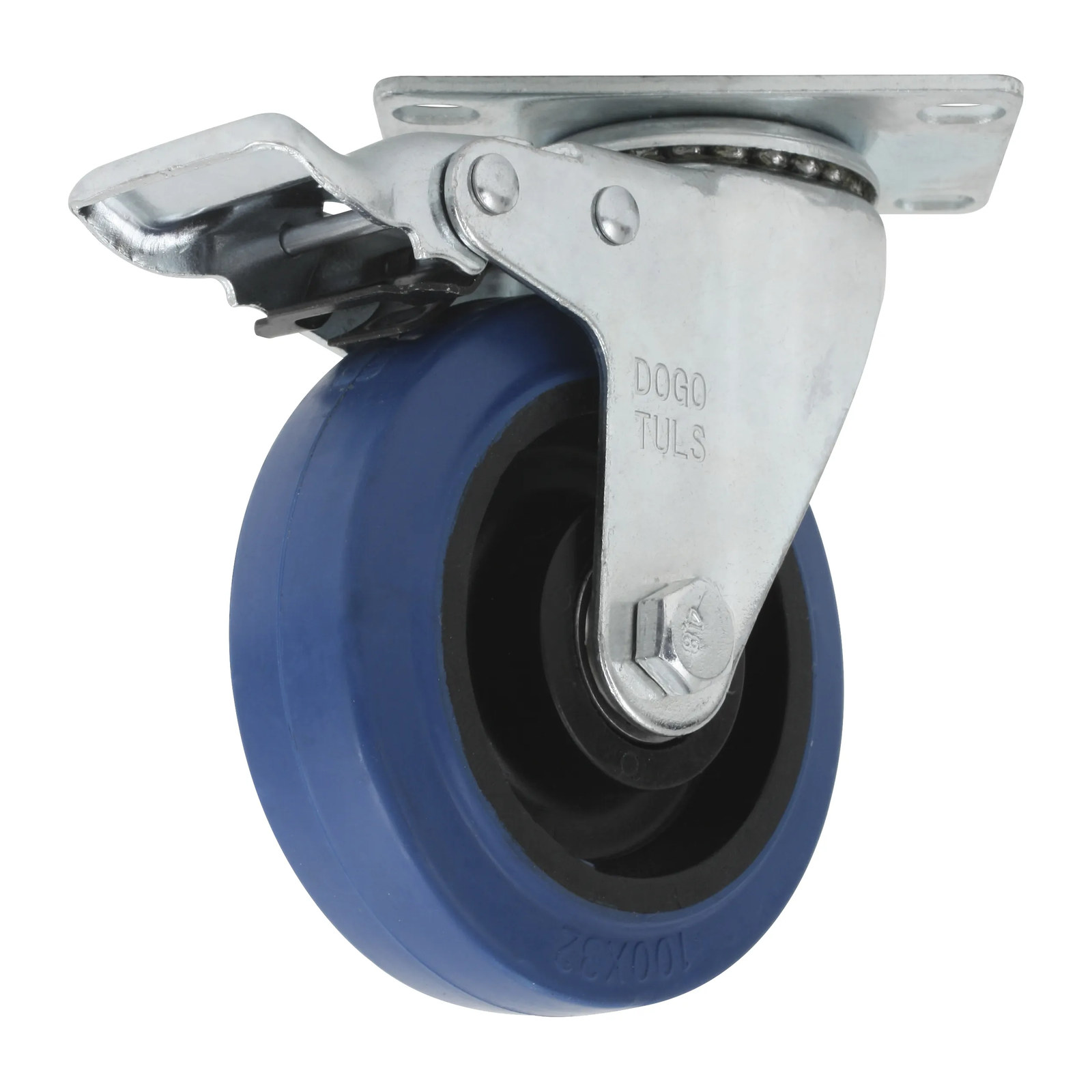 RODAJA GOMA ELASTICA AZUL GIRATORIA Y FRENO 4"