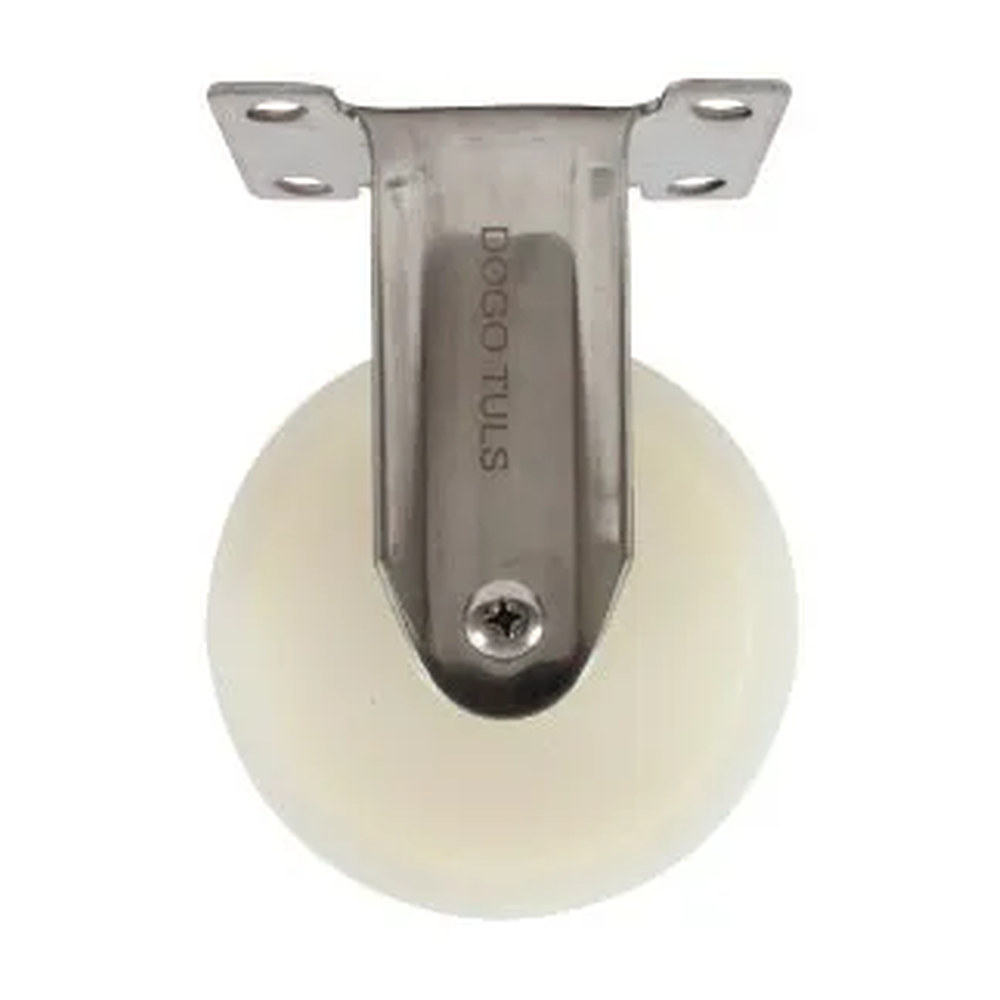 RODAJA DE NYLON CON HERRAJE DE ACERO INOXIDABLE FIJA CON PLACA 4"