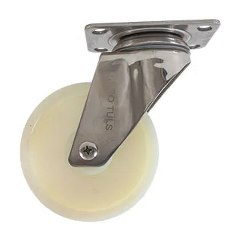 RODAJA DE NYLON CON HERRAJE DE ACERO INOXIDABLE GIRATORIA CON PLACA 4"