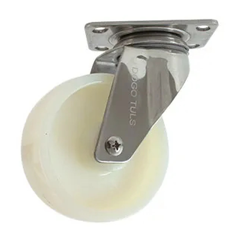 RODAJA DE NYLON CON HERRAJE DE ACERO INOXIDABLE GIRATORIA CON PLACA 4" - Imagen 2