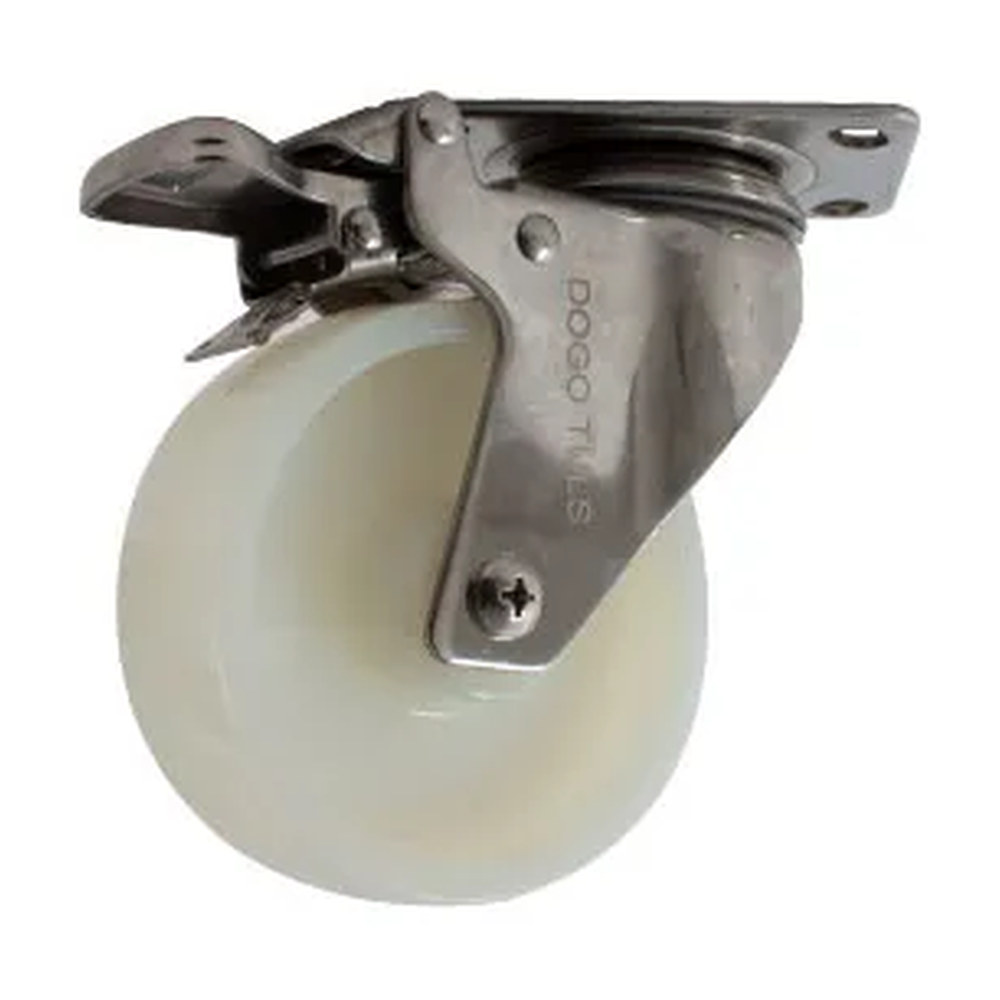 RODAJA DE NYLON CON HERRAJE DE ACERO INOXIDABLE GIRATORIA CON PLACA CON FRENO 4" - Imagen 2