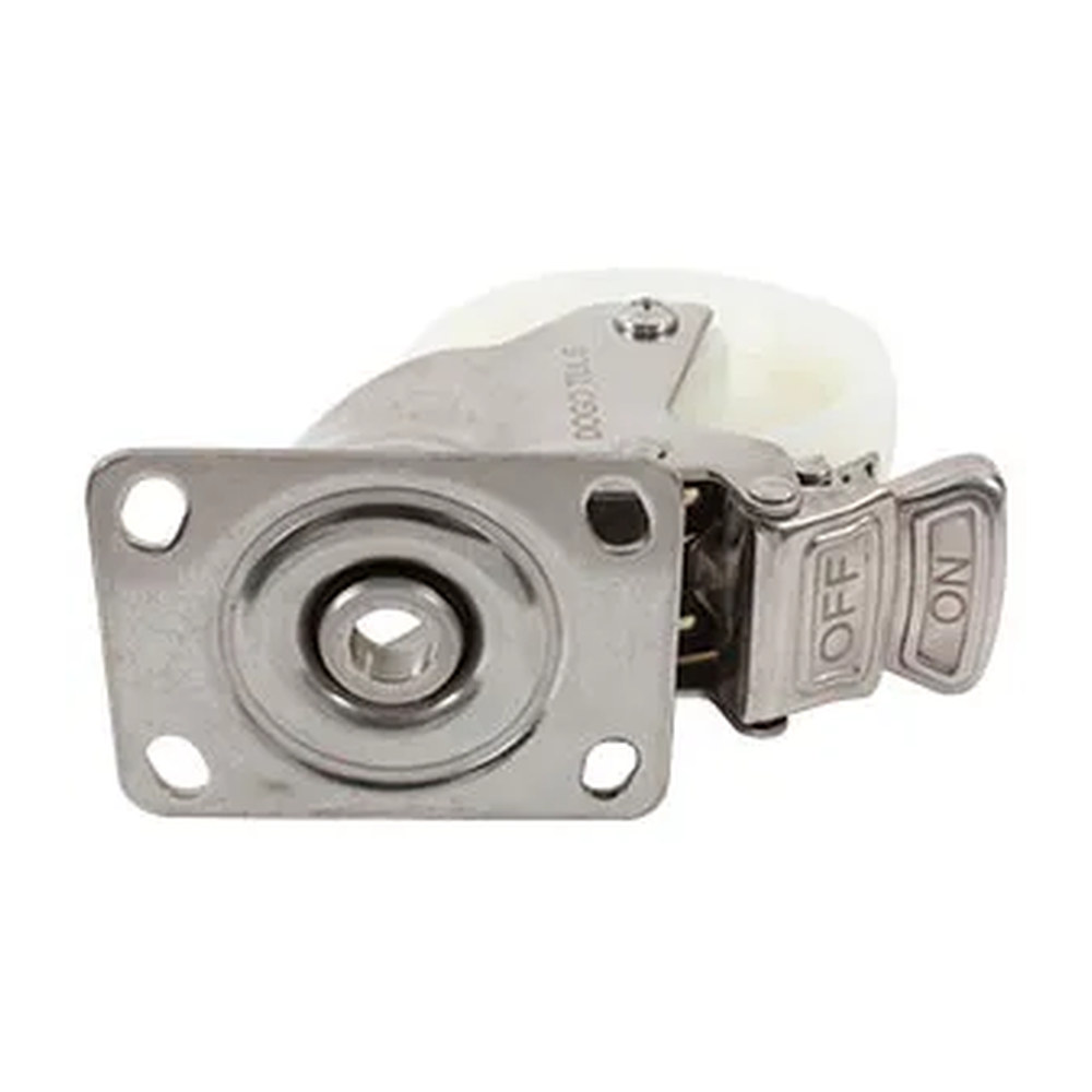 RODAJA DE NYLON CON HERRAJE DE ACERO INOXIDABLE GIRATORIA CON PLACA CON FRENO 4" - Imagen 3