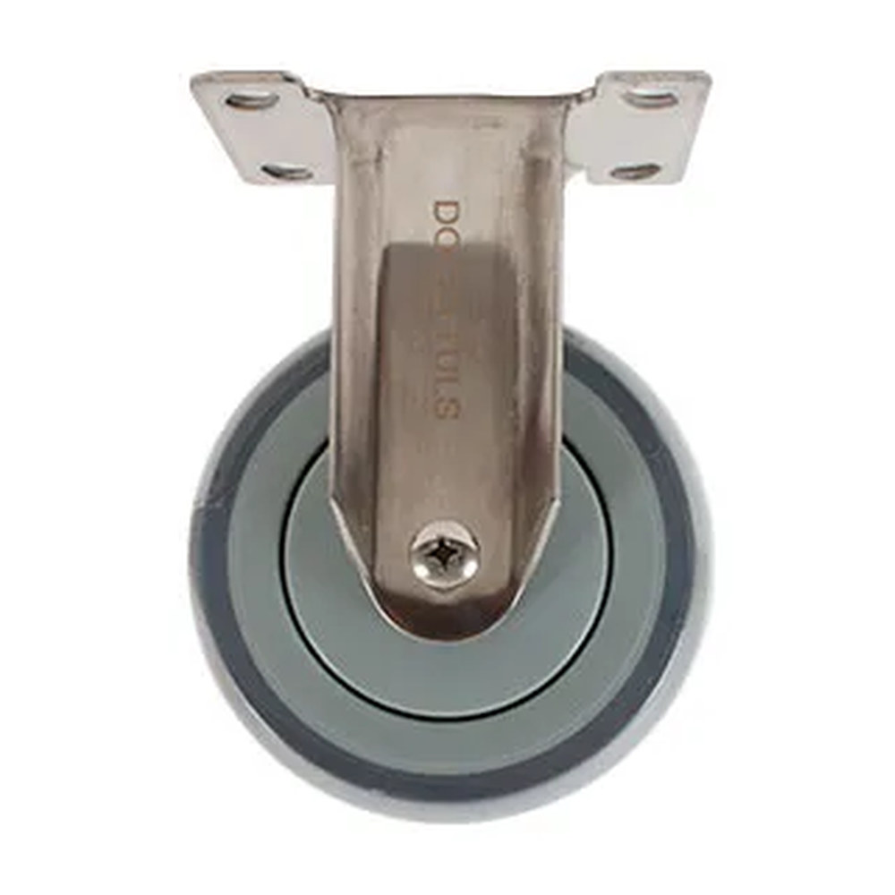 RODAJA DE HULE TERMOPLÁSTICO CON HERRAJE DE ACERO INOXIDABLE FIJA CON PLACA 4"