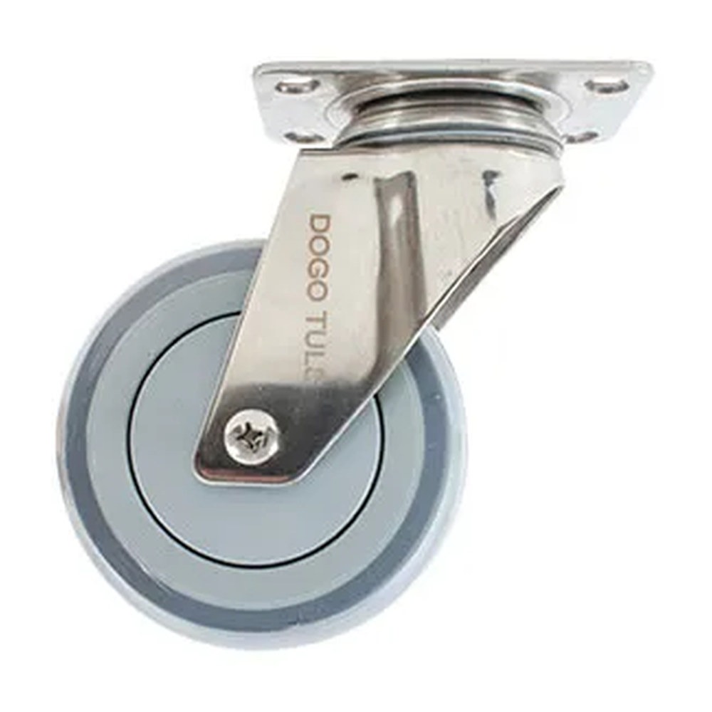 RODAJA DE HULE TERMOPLÁSTICO CON HERRAJE DE ACERO INOXIDABLE GIRATORIA CON PLACA 4"