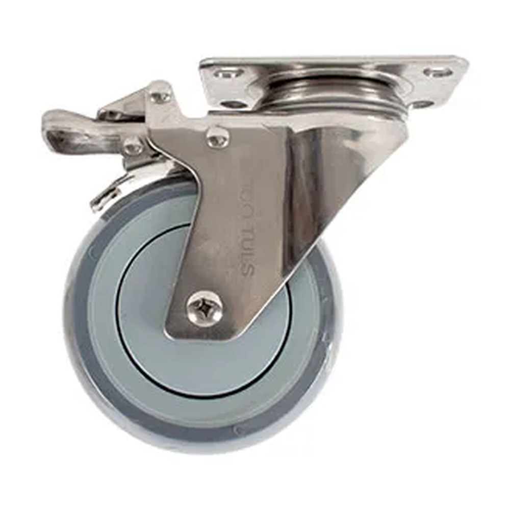 RODAJA DE HULE TERMOPLÁSTCO CON HERRAJE DE ACERO INOX GIRATORIA CON PLACA CON FRENO 4"