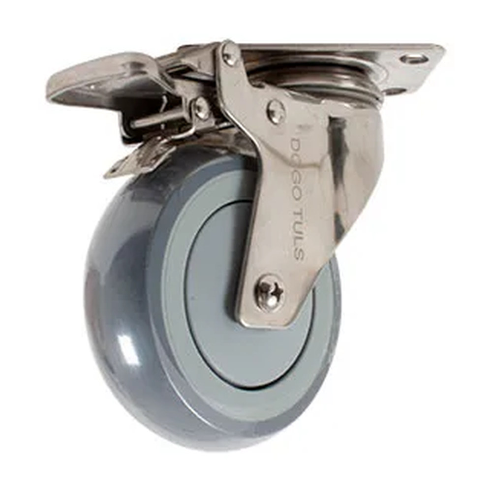 RODAJA DE HULE TERMOPLÁSTCO CON HERRAJE DE ACERO INOX GIRATORIA CON PLACA CON FRENO 4" - Imagen 2