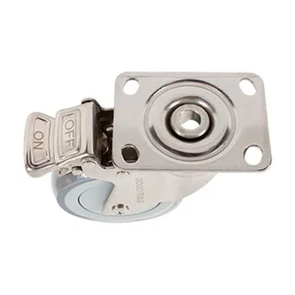 RODAJA DE HULE TERMOPLÁSTCO CON HERRAJE DE ACERO INOX GIRATORIA CON PLACA CON FRENO 4" - Imagen 3