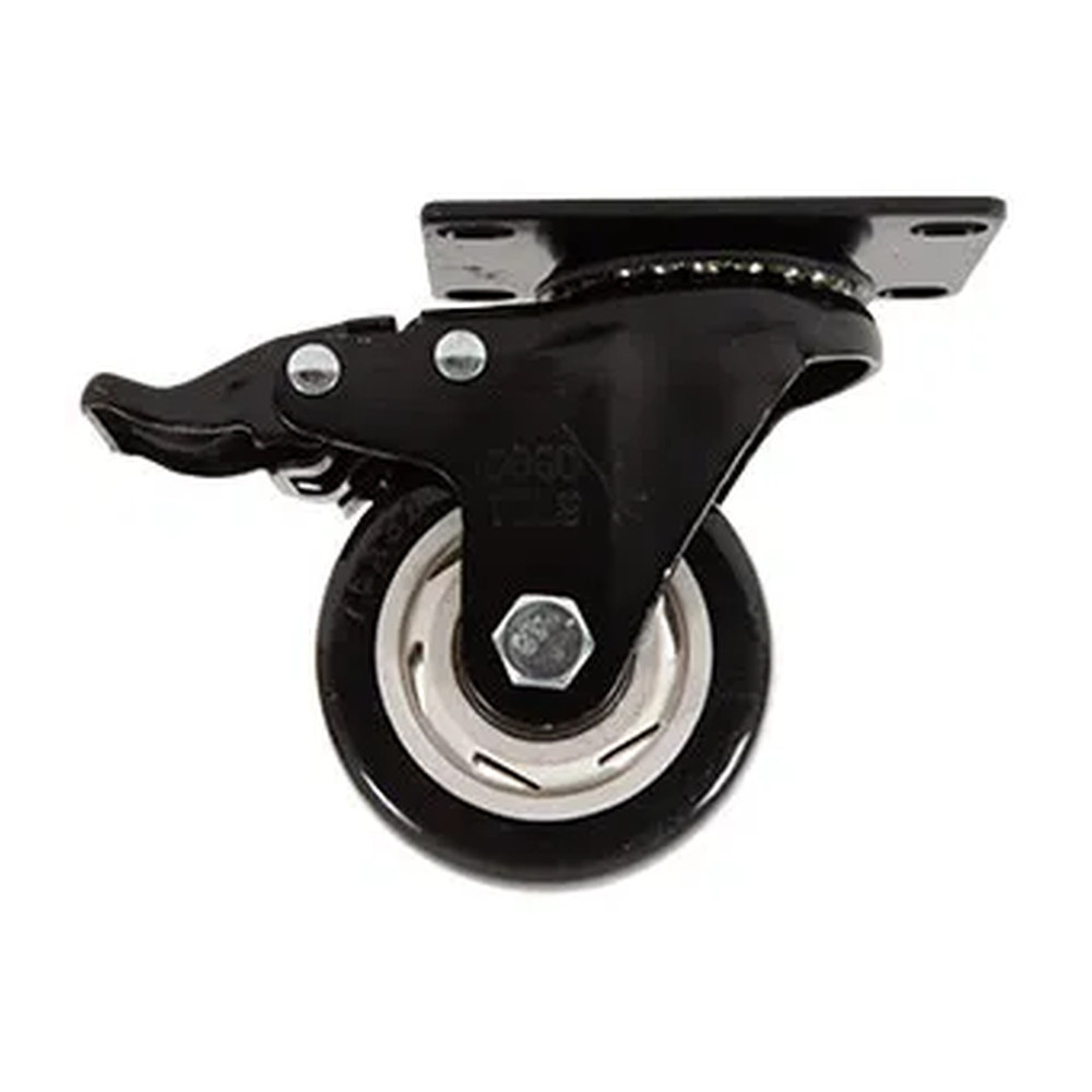 RODAJA DE PVC NEGRO GIRATORIA CON PLACA CON FRENO 3"