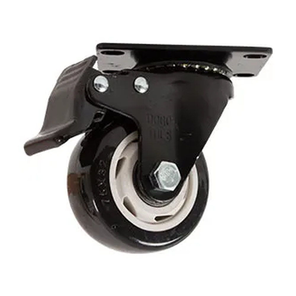 RODAJA DE PVC NEGRO GIRATORIA CON PLACA CON FRENO 3" - Imagen 3