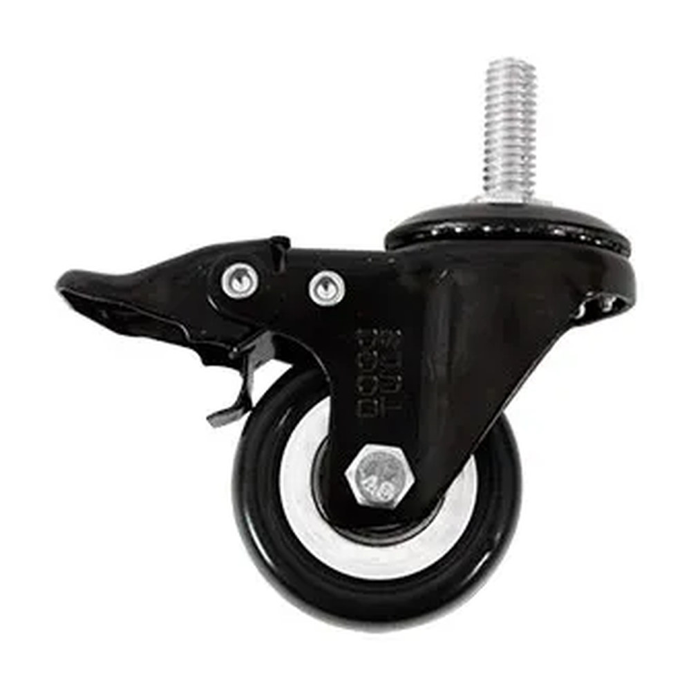 RODAJA DE PVC NEGRO GIRATORIA 2" CON ESPIGA ROSCADA DE 3/8" CON FRENO