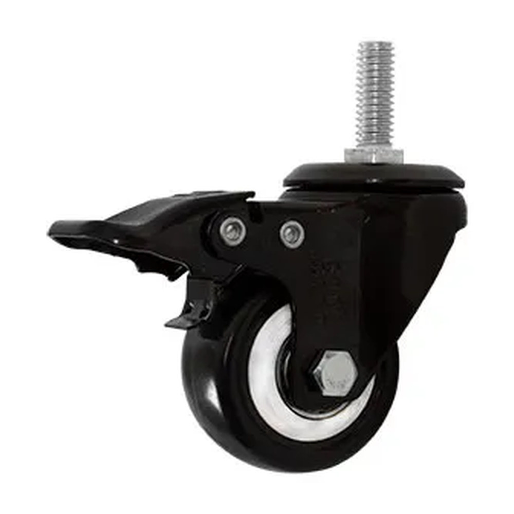 RODAJA DE PVC NEGRO GIRATORIA 2" CON ESPIGA ROSCADA DE 3/8" CON FRENO - Imagen 2