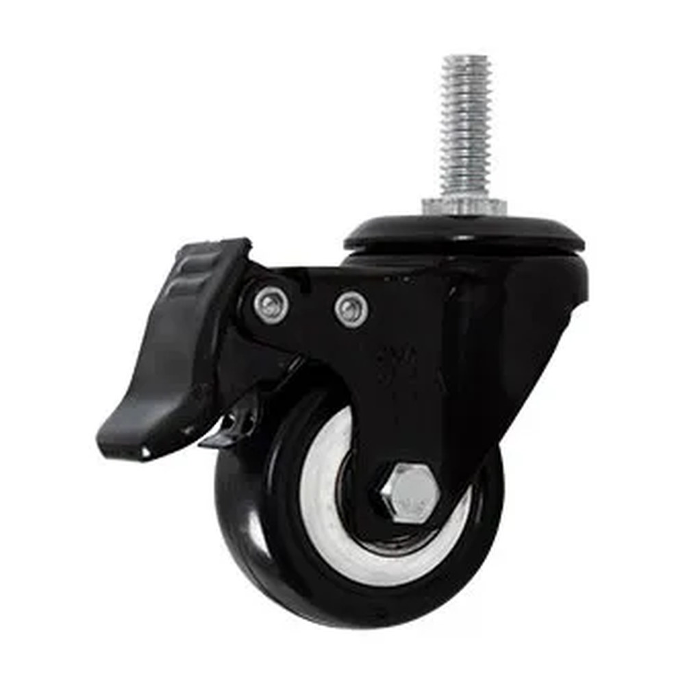 RODAJA DE PVC NEGRO GIRATORIA 2" CON ESPIGA ROSCADA DE 3/8" CON FRENO - Imagen 3