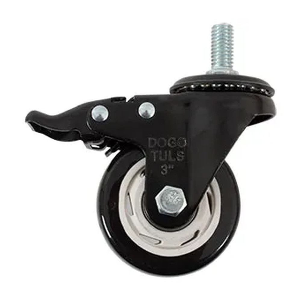 RODAJA DE PVC NEGRO GIRATORIA 3" CON ESPIGA ROSCADA DE 1/2" CON FRENO