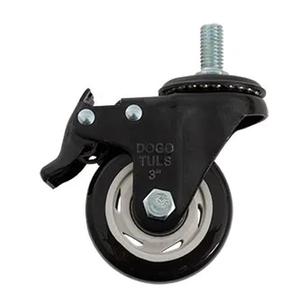 RODAJA DE PVC NEGRO GIRATORIA 3" CON ESPIGA ROSCADA DE 1/2" CON FRENO - Imagen 2