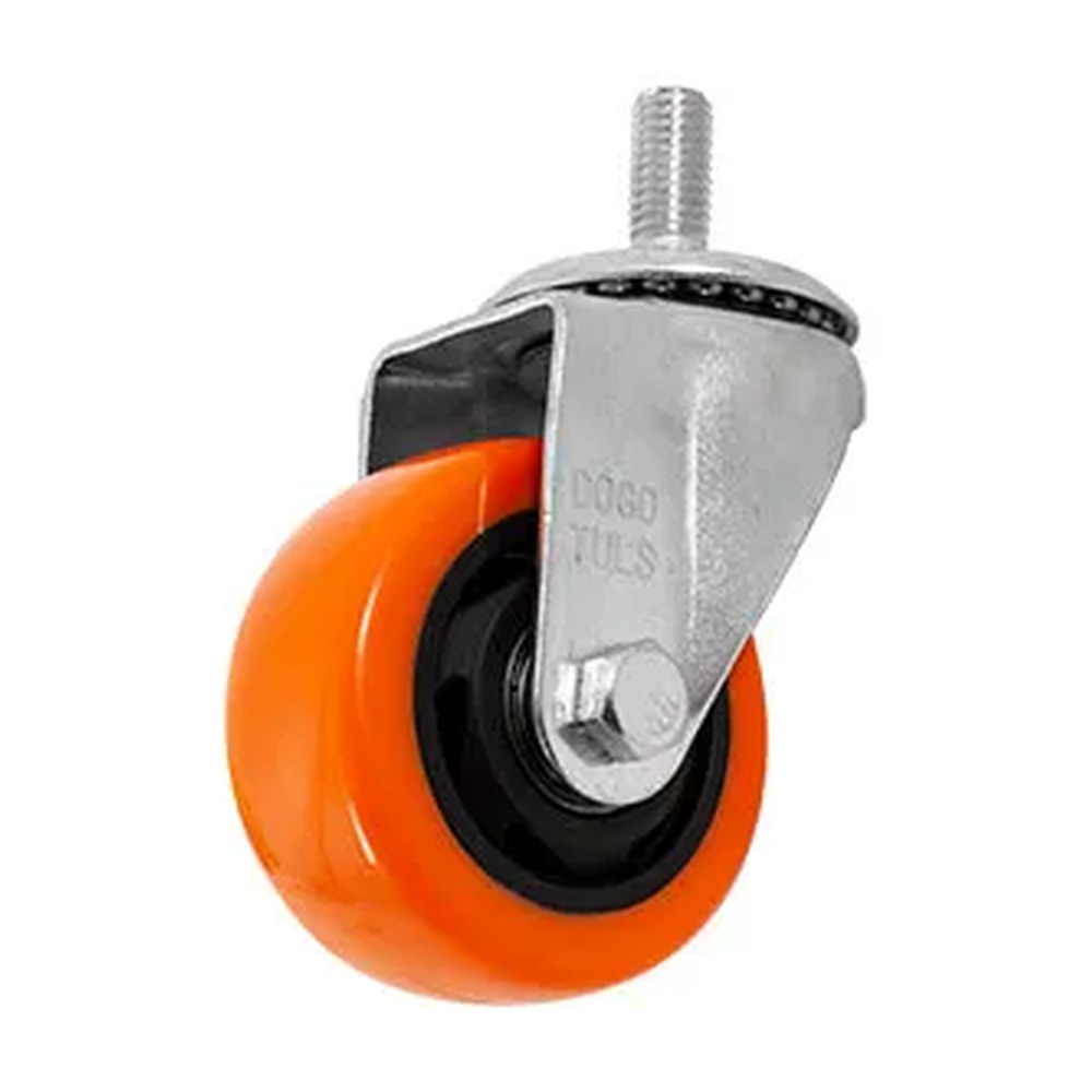 RODAJA DE PVC NARANJA GIRATORIA 3" CON ESPIGA ROSCADA DE 1/2"