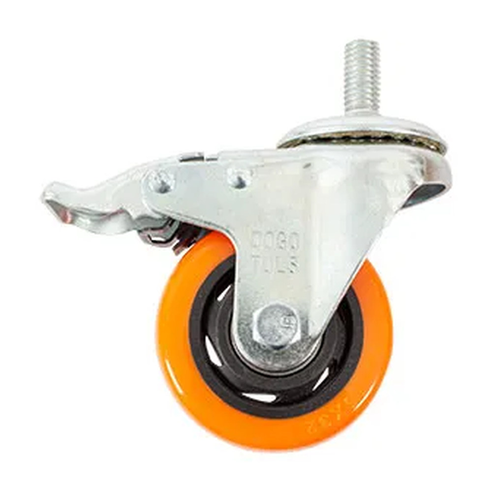 RODAJA DE PVC NARANJA GIRATORIA 3" CON ESPIGA ROSCADA DE 1/2" CON FRENO