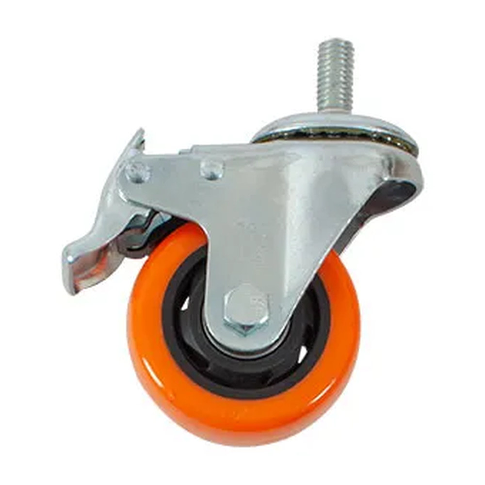 RODAJA DE PVC NARANJA GIRATORIA 3" CON ESPIGA ROSCADA DE 1/2" CON FRENO - Imagen 2